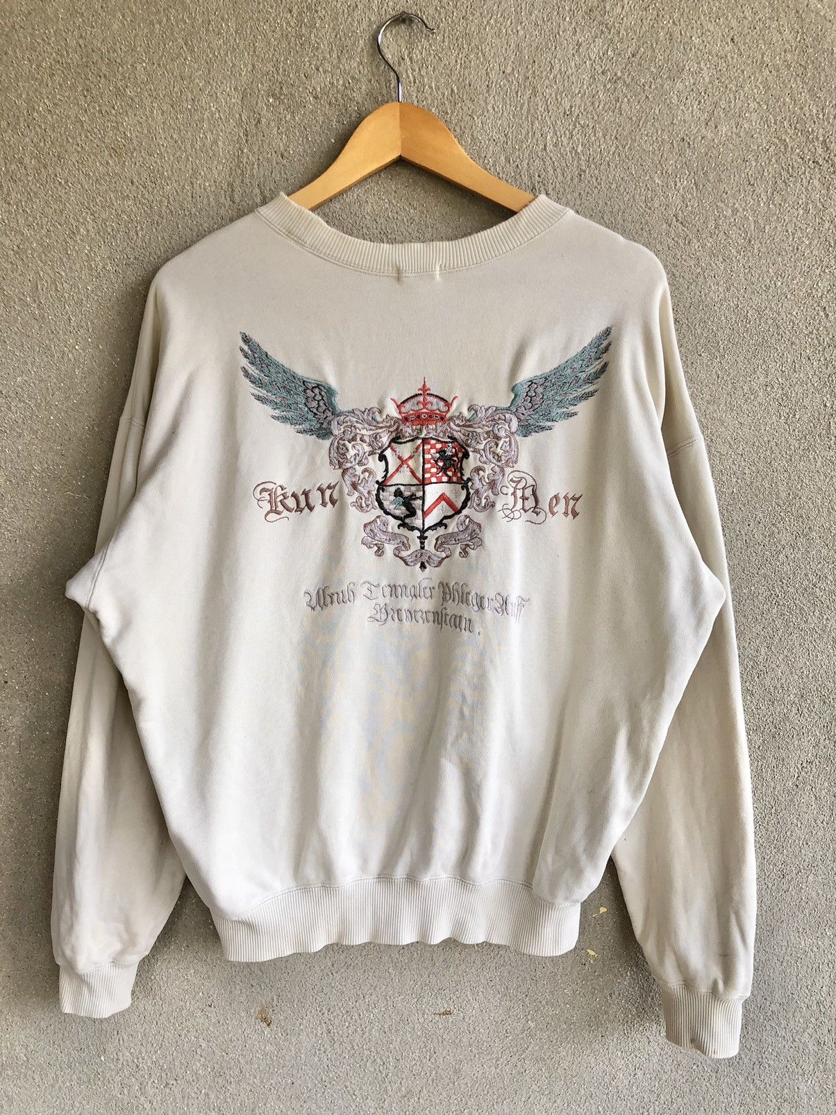 image of Jun Takahashi x Vintage Jun Men Embroidered Logo Sweatshirt in Beige (Size Medium)