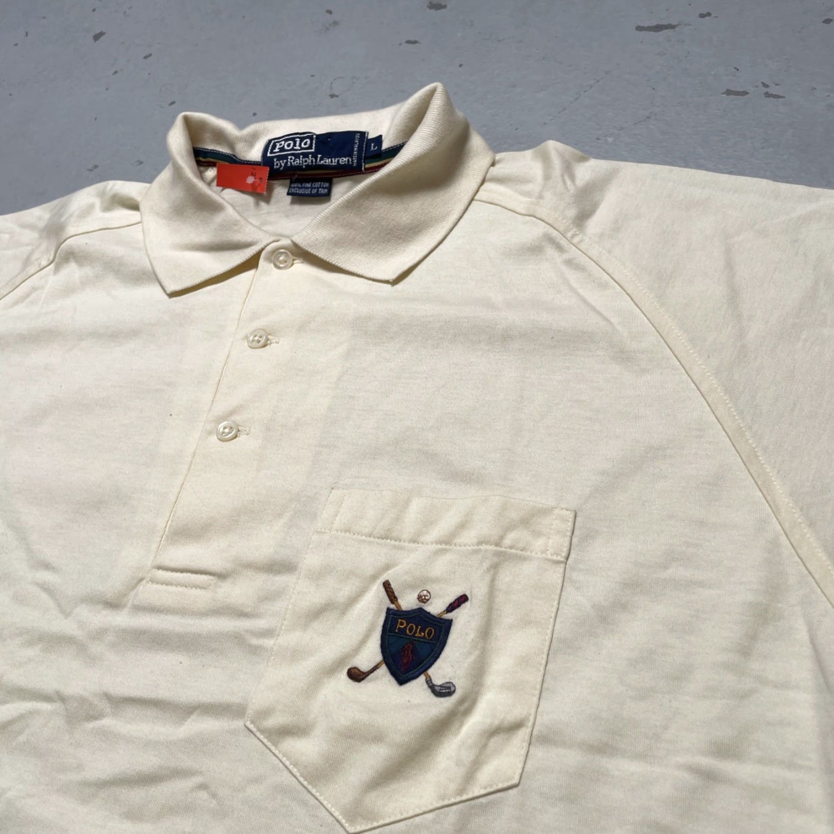 Polo Ralph Lauren VINTAGE Polo Ralph Lauren Polo Shirt Golf Crest Shield 1990s Unisex Adults L Natural Cotton NWOT Shirts Mens Size US L / EU 52-54 / 3 - 2 Thumbnail