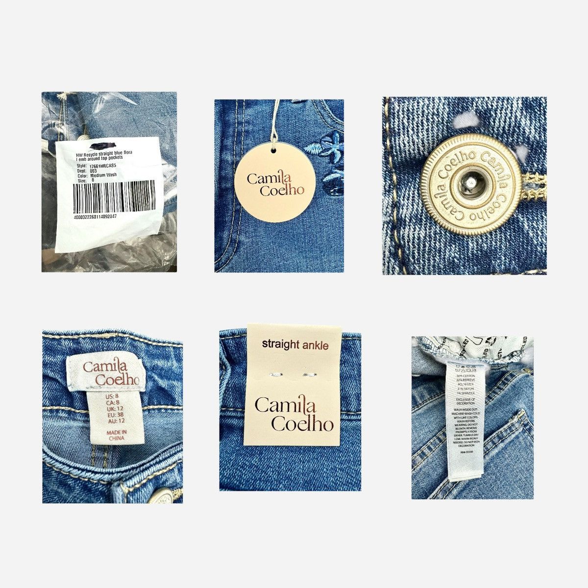 Camila Coelho Camila Coelho Women’s Blue Straight Ankle Jeans Sz 8 Size 30" / US 8 / IT 44 - 5 Thumbnail
