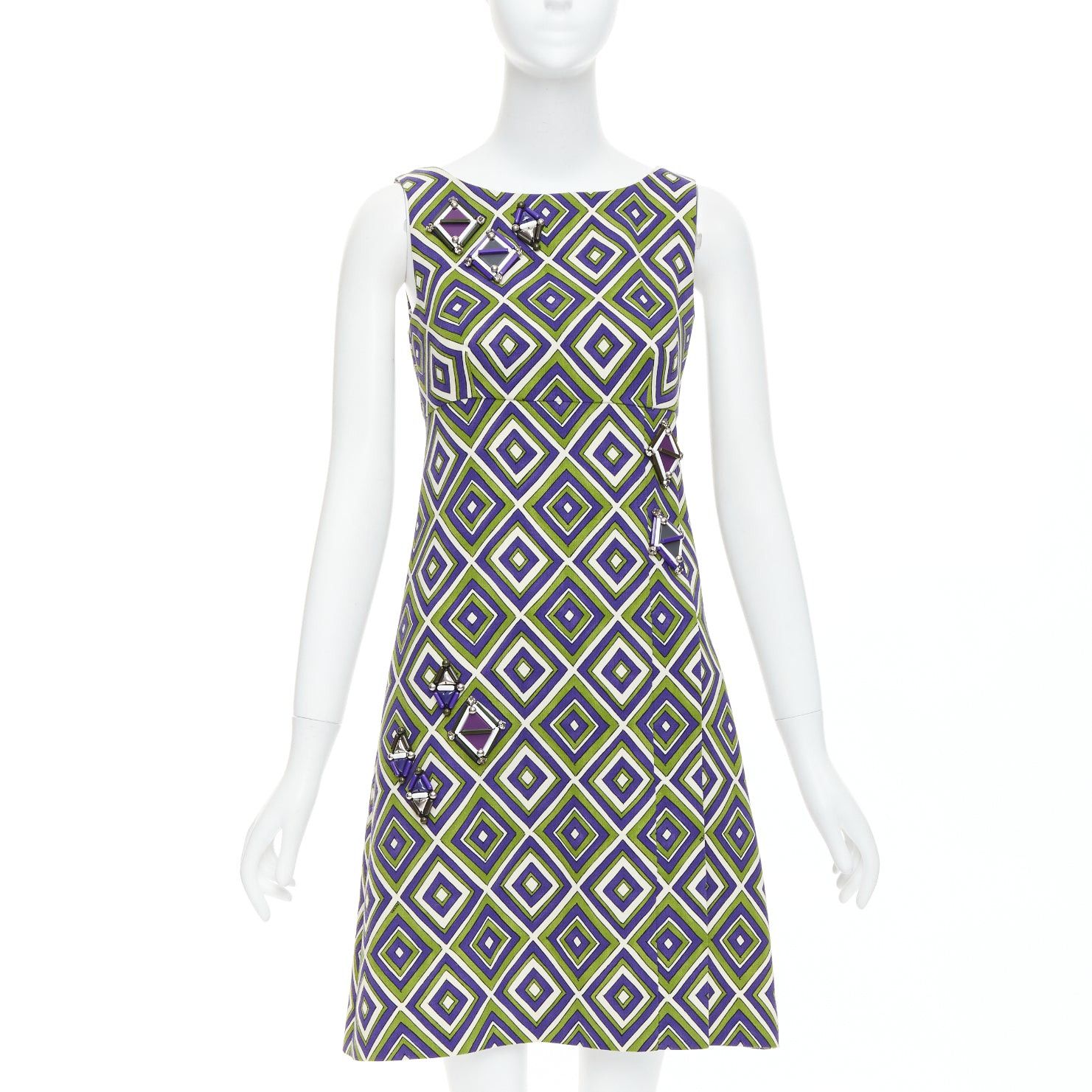 Prada PRADA 2012 Runway green purple resin applique mod mini dress IT38 XS Size XS / US 0-2 / IT 36-38 - 1 Thumbnail
