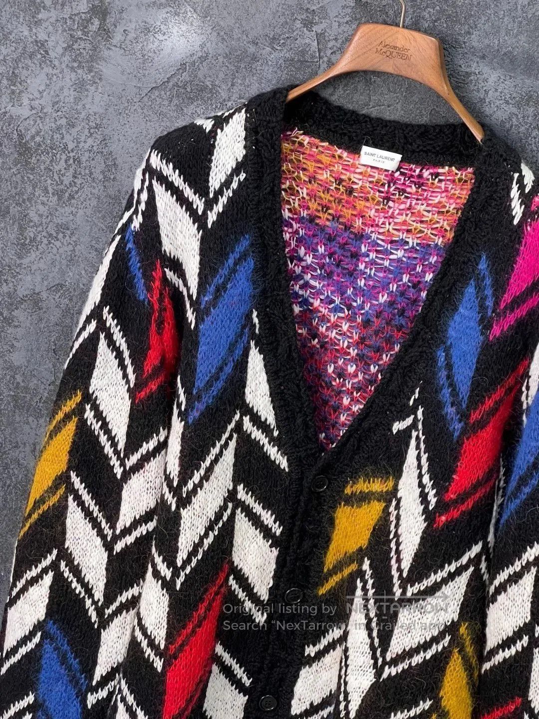 Saint Laurent Paris Saint Laurent Chevron Pattern Wool Cardigan. Size M / US 6-8 / IT 42-44 - 1 Thumbnail
