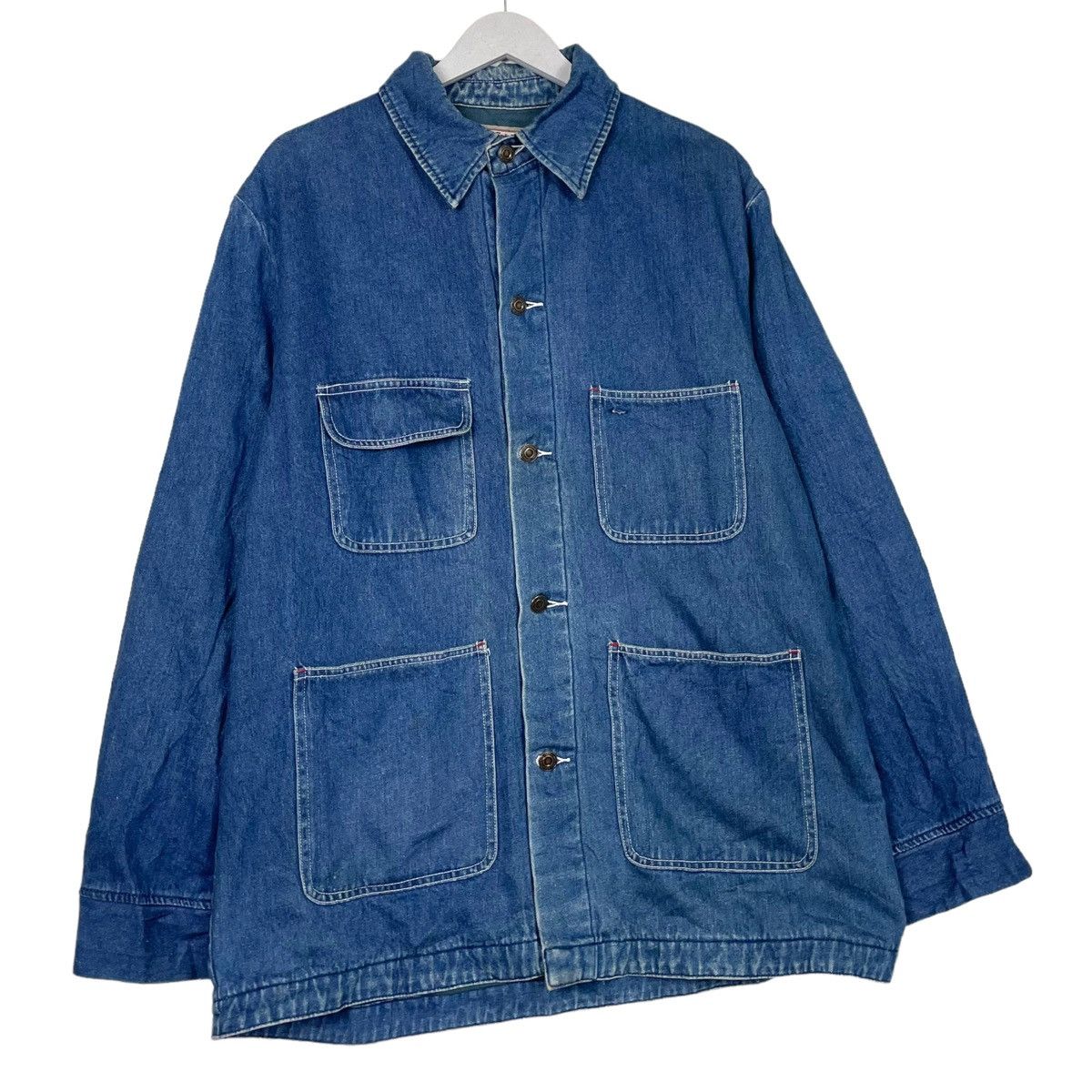 Indigo × Japanese Brand 💥80s HIGH SPIRIT CHORE DENIM HICKORY JACKET Size US L / EU 52-54 / 3 - 4 Thumbnail