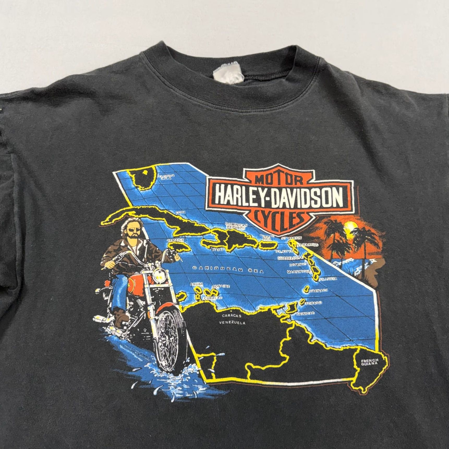 Harley Davidson VINTAGE Harley-Davidson Shirt Mens XL Black Caribbean St Maarten Super Bikes Tee Size US XL / EU 56 / 4 - 2 Thumbnail