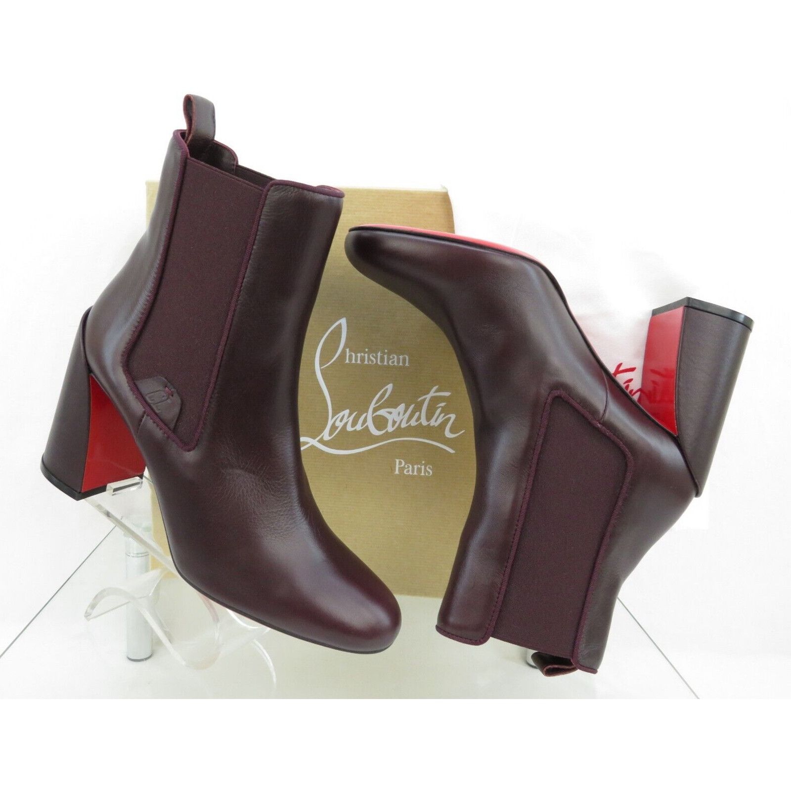 Christian Louboutin LOUBOUTIN TURELASTIC BURGUNDY LEATHER HEEL ANKLE BOOTS 40 Size US 10 / IT 40 - 1 Thumbnail