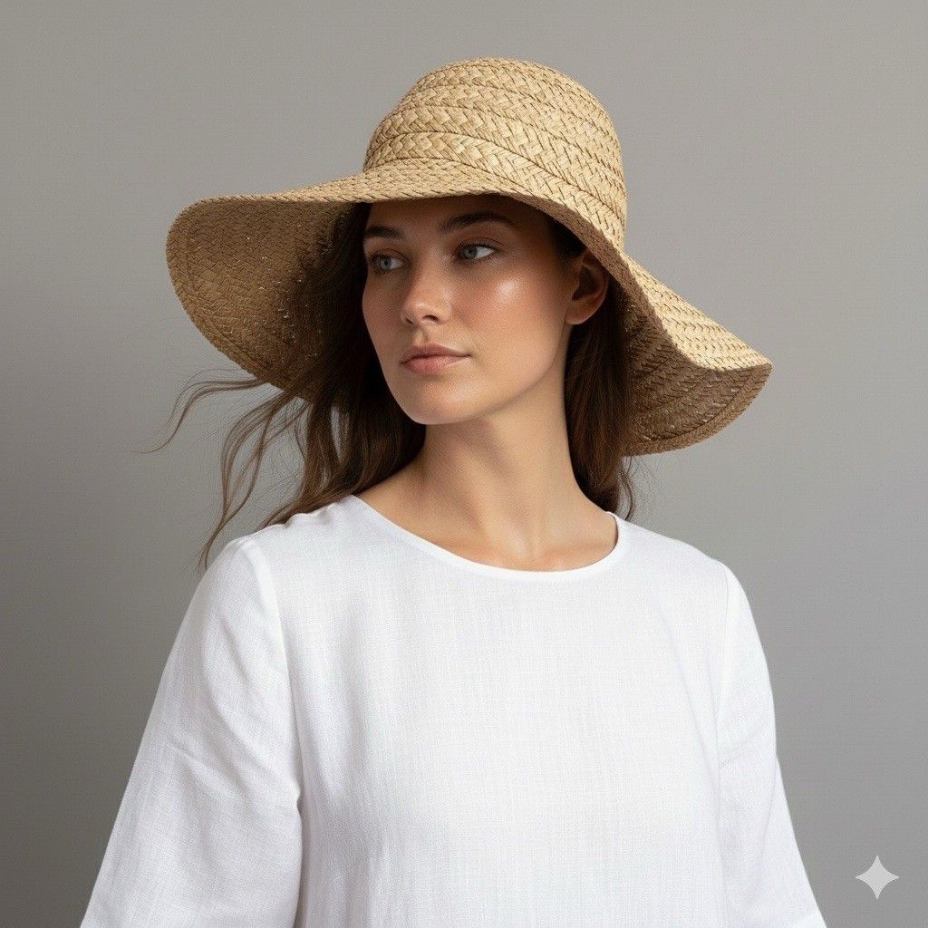 Vintage Vintage Natural Straw Raffia Floppy Large Brimmed Hat - O/S Size ONE SIZE - 1 Thumbnail