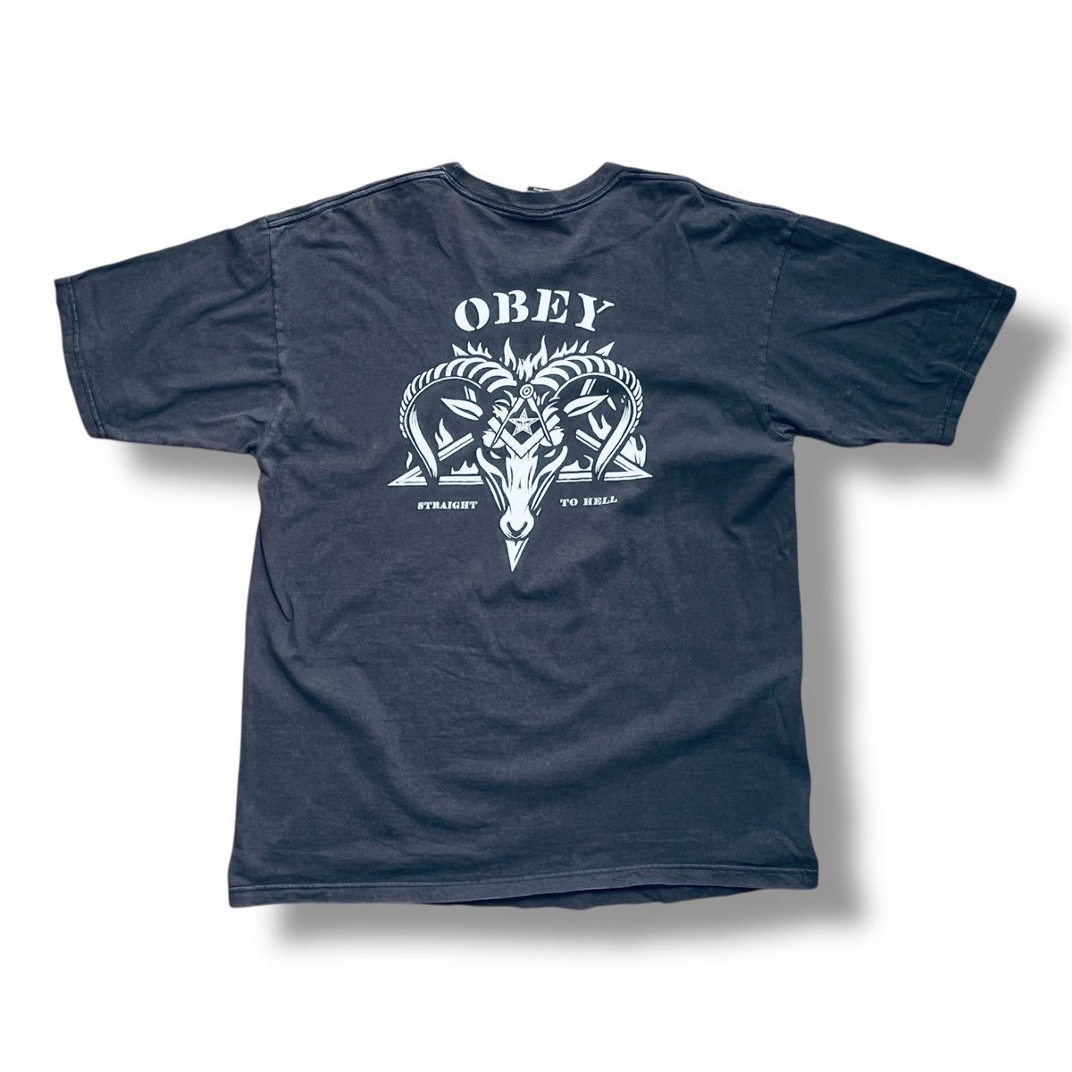 Obey Faded Vintage Y2K Obey Goat Head Straight To Hell TShirt Size US XL / EU 56 / 4 - 3 Thumbnail
