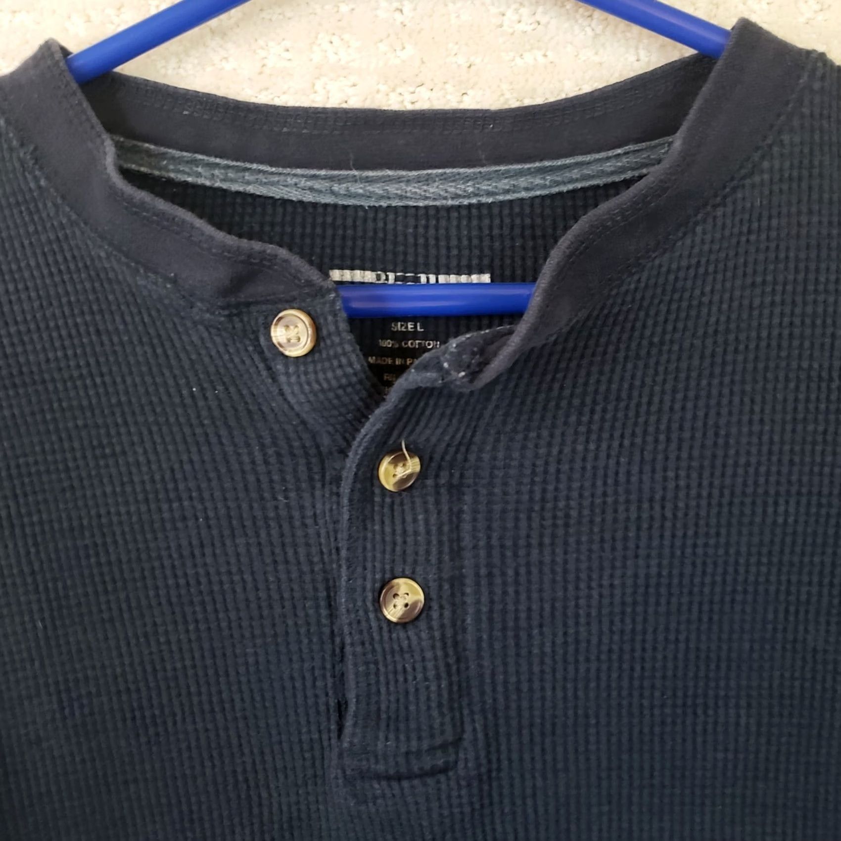 Vintage 1776 Henley Shirt Men's L Blue Waffle Knit Thermal Long Sleeve Outdoor Warm Shirt Size US L / EU 52-54 / 3 - 4 Thumbnail
