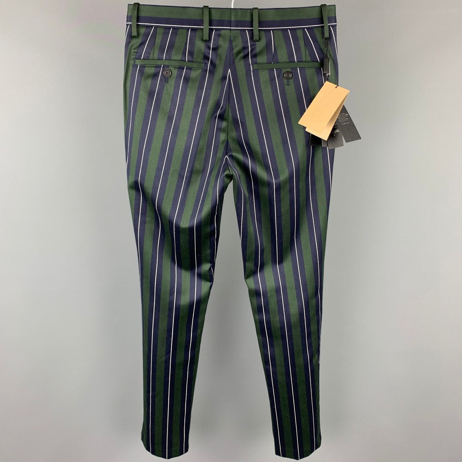 Burberry Regular Green & Navy Vertical Stripe Wool/Cotton Notch Lapel Size 36R - 7 Thumbnail