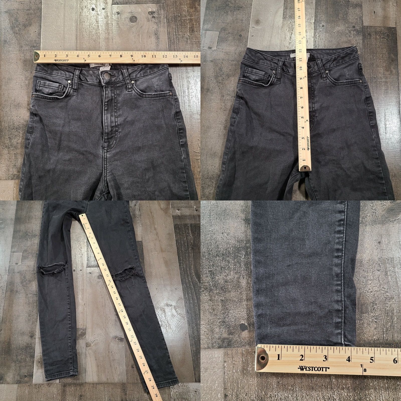 Forever 21 FOREVER 21 Jeans Womens 25 Skinny High Rise Distressed Zip Dark Wash Black Denim Size 42" / US 20 - 8 Thumbnail