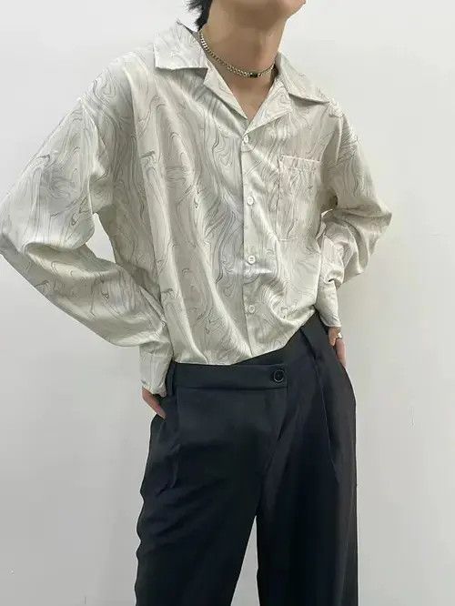 VIBE Vintage Wave Pattern Casual Loose Long Sleeve Shirt Size US M / EU 48-50 / 2 - 3 Thumbnail