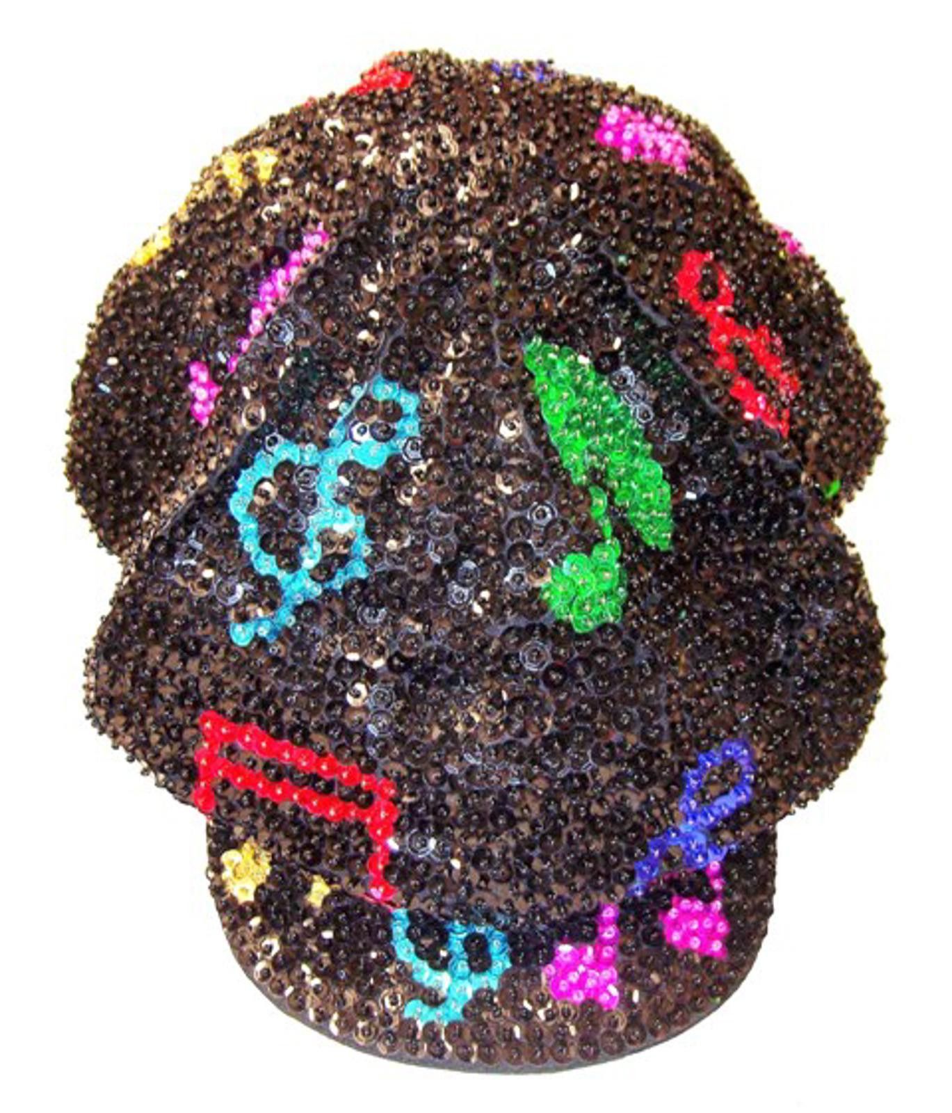 Designer Sequin Beaded Brando Cap BLACK with COLOR MUSIC Notes Size ONE SIZE - 1 Preview