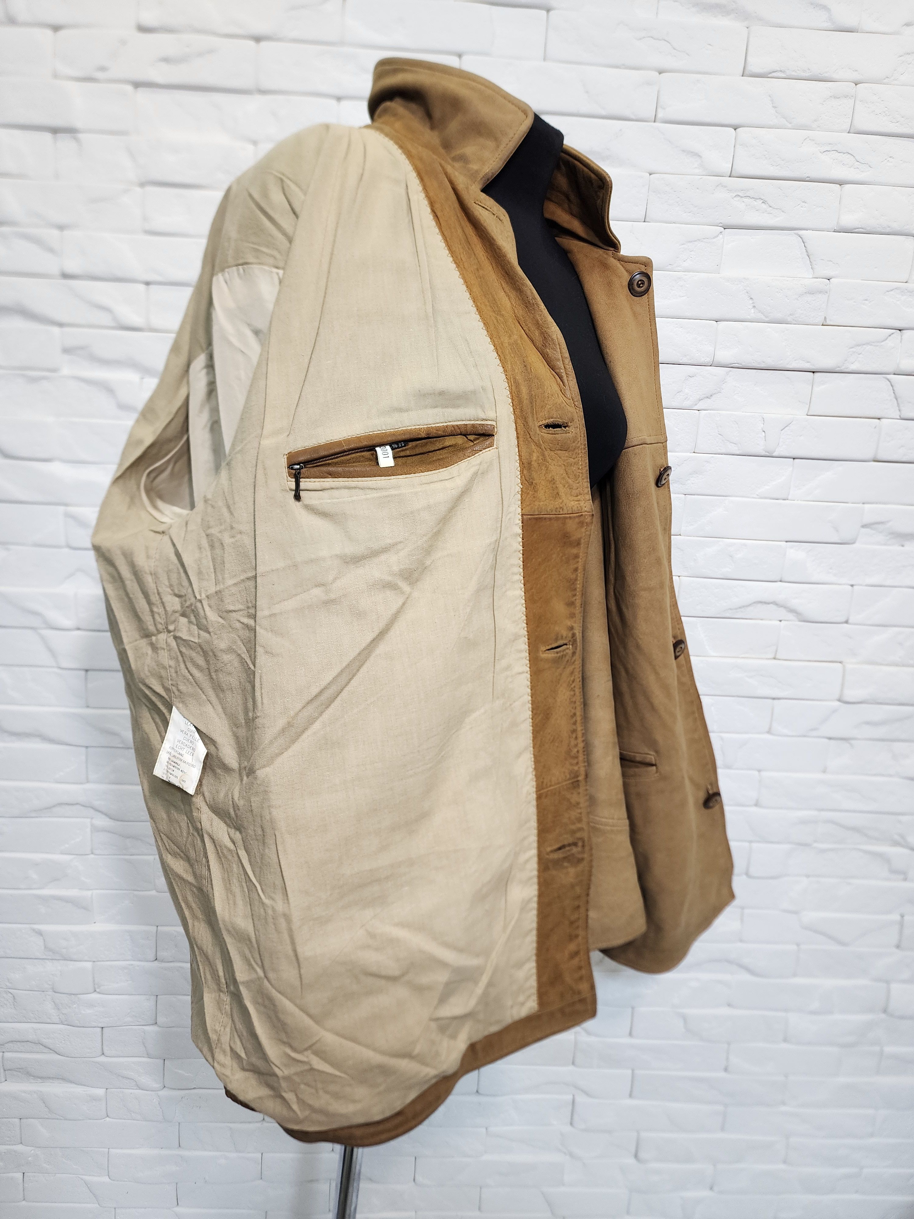 Genuine Leather Men's Brown Leather Jacket: Button Front, Size US XL / EU 56 / 4 - 8 Thumbnail