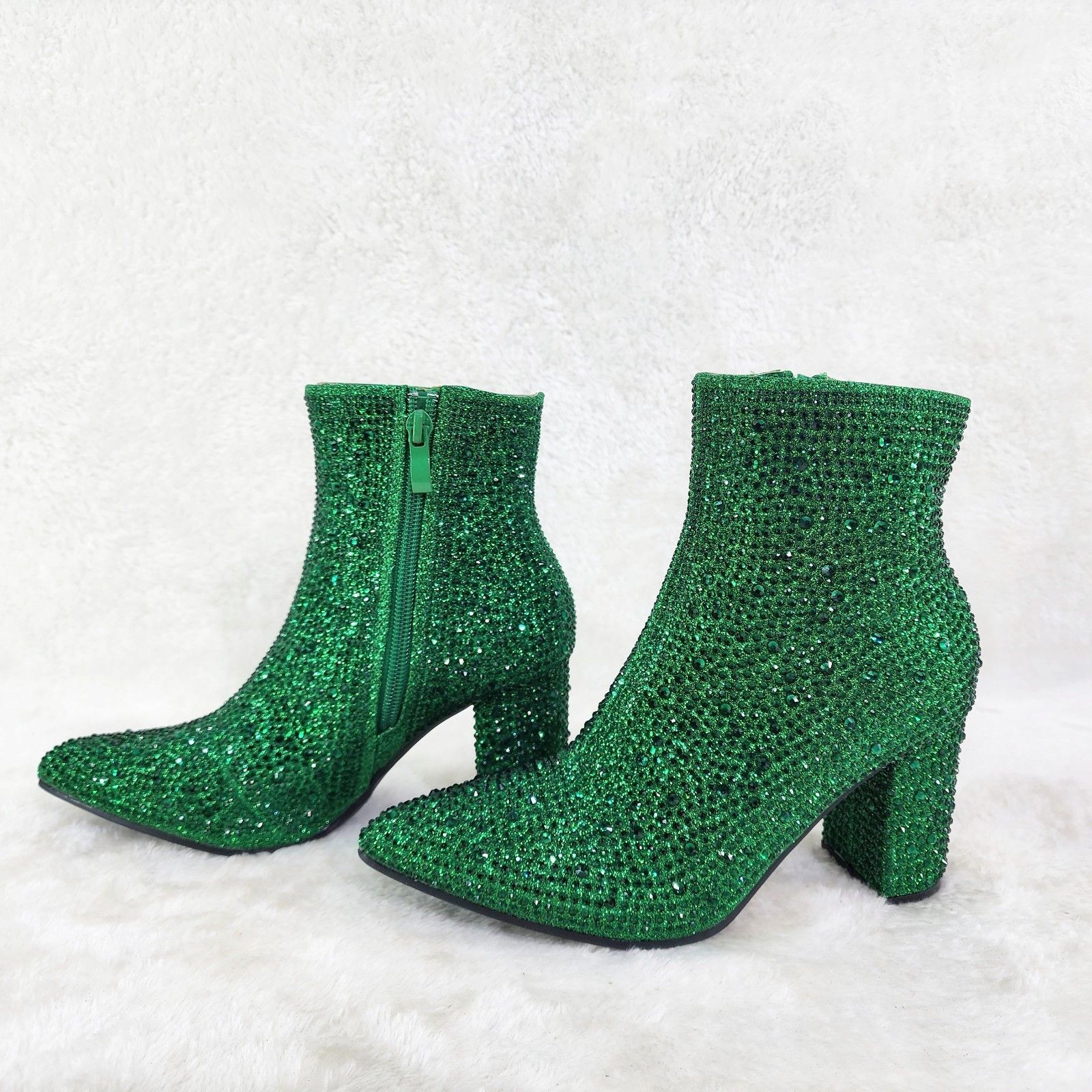 Other Crystel Emerald Green Rhinestone Block Heel Ankle Boots (US Size US 6 / IT 36 - 1 Thumbnail
