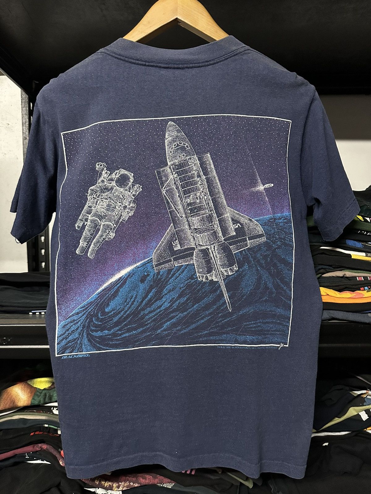 image of 80's Nasa Johnson Space Center Faded Tee in Blue, Men's (Size Medium)