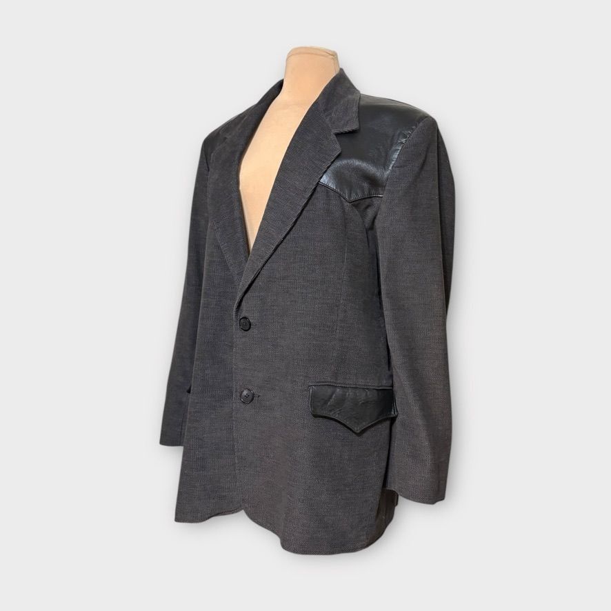 Other Vintage Sport Coat Jacket Men 44 Leather Tweed Gray Black Pi Size 44R - 2 Thumbnail
