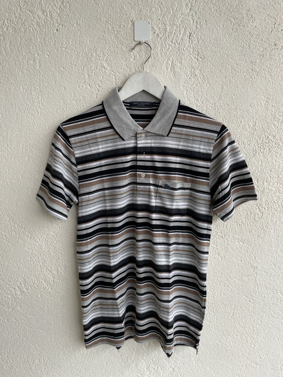 Kansai Yamamoto × Vintage 2000s- Kansai Yamamoto homme stripe poloshirt Size US S / EU 44-46 / 1 - 1 Thumbnail