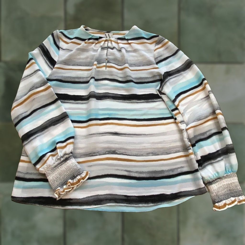 Worthington Worthington Womens Blouse Medium Multicolor Striped Balloon Sleeve Casual Tops Polyester Size M / US 6-8 / IT 42-44 - 1 Thumbnail