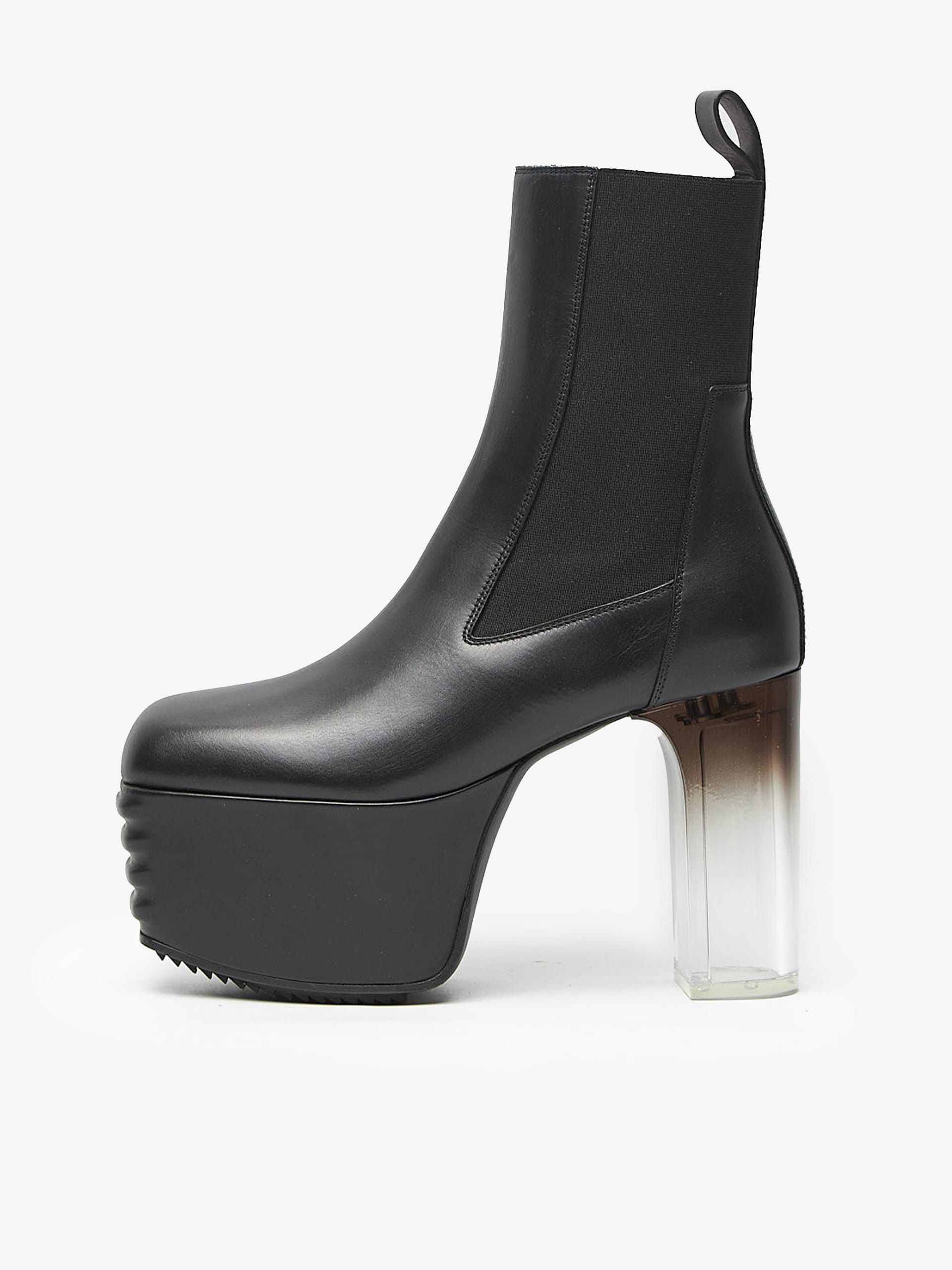 Rick Owens Black Minimal Grill Platform Leather Heel Boots | Grailed