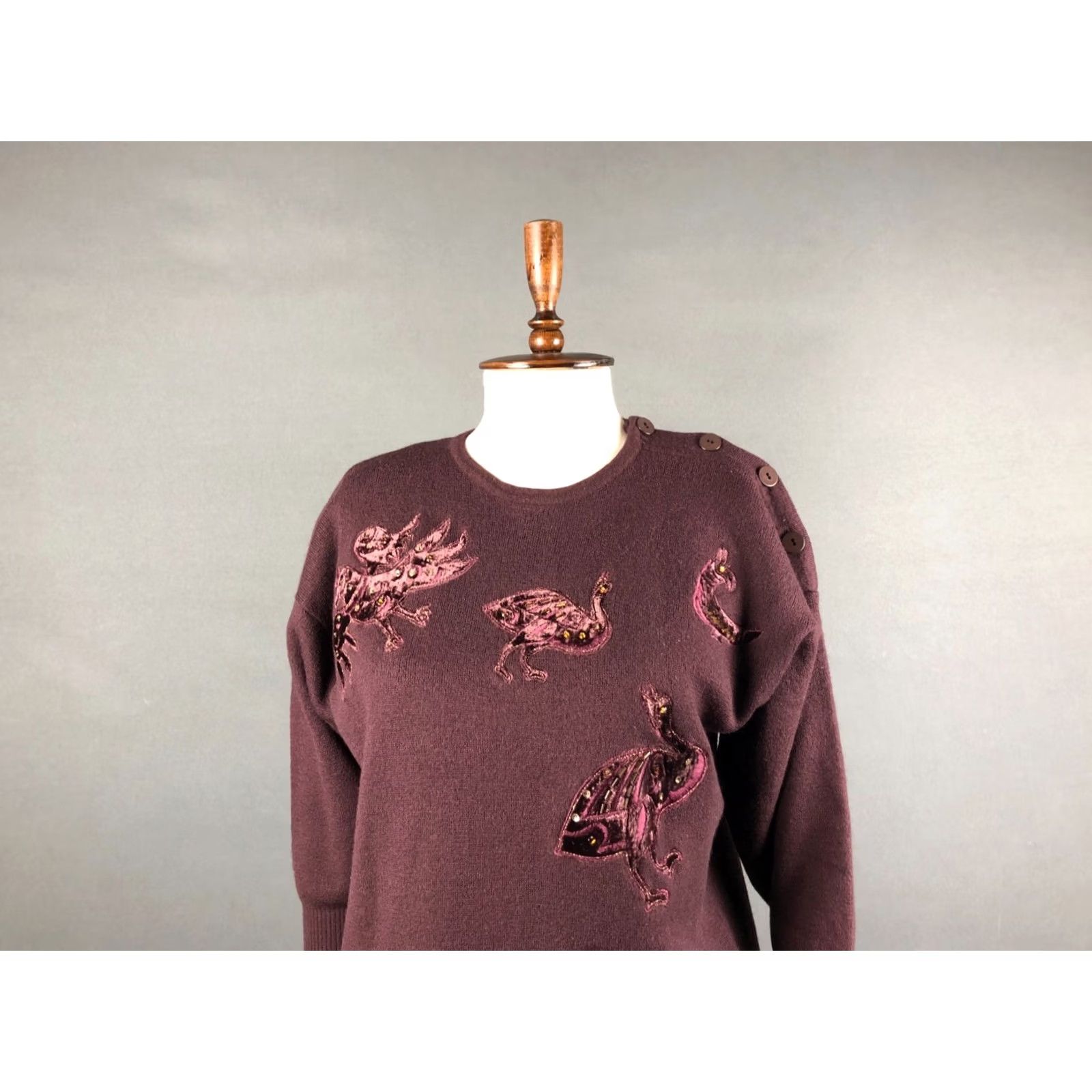 Escada ESCADA Women's Pullover Sweater 3/4 Sleeve Burgundy Wool Size 38 Made In West Germany Size XS / US 0-2 / IT 36-38 - 5 Thumbnail