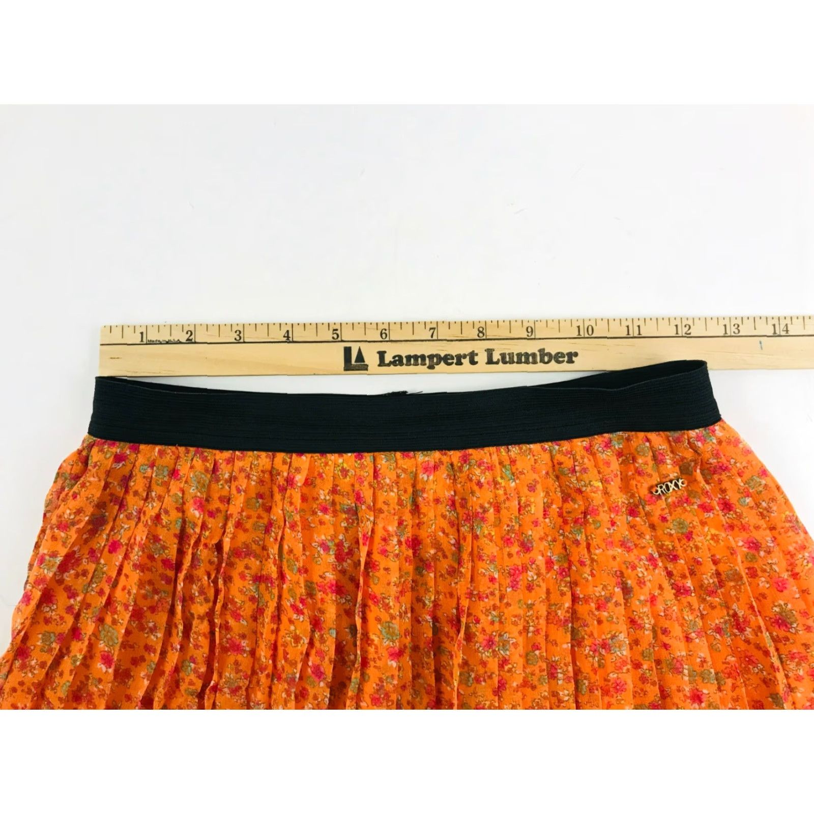 Vintage Roxy Knife Pleated A-Line Mini Skirt Women's Size Small Orange Floral Print Skirt Size 28" / US 6 / IT 42 - 3 Thumbnail
