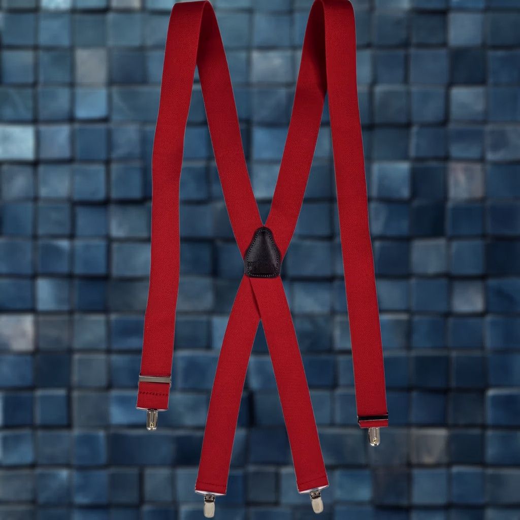 Vintage Hold Up Red Suspender Leather Elastic 1.5" W Y-Back Silver Clasp Mens Clip Vintage? No Size ONE SIZE - 1 Thumbnail