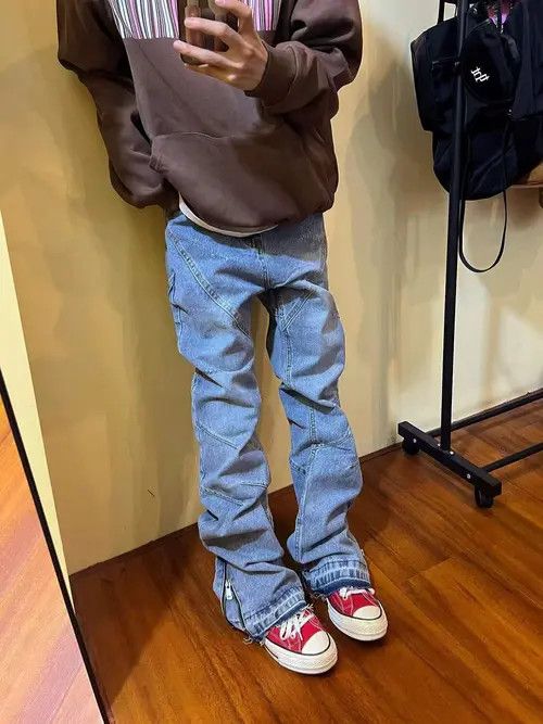 Japanese Brand Street wash hip-hop micro-flare side zip jeans Size US 30 / EU 46 - 3 Thumbnail