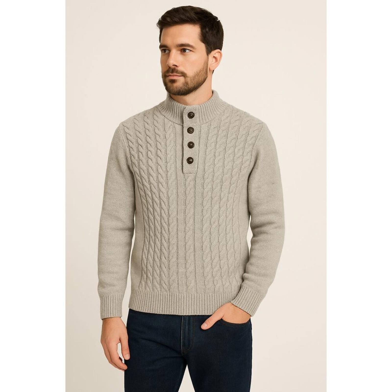 St. Johns Bay St. John’s Bay Men’s Cable Knit Henley Sweater Gray XL Size US XL / EU 56 / 4 - 1 Thumbnail
