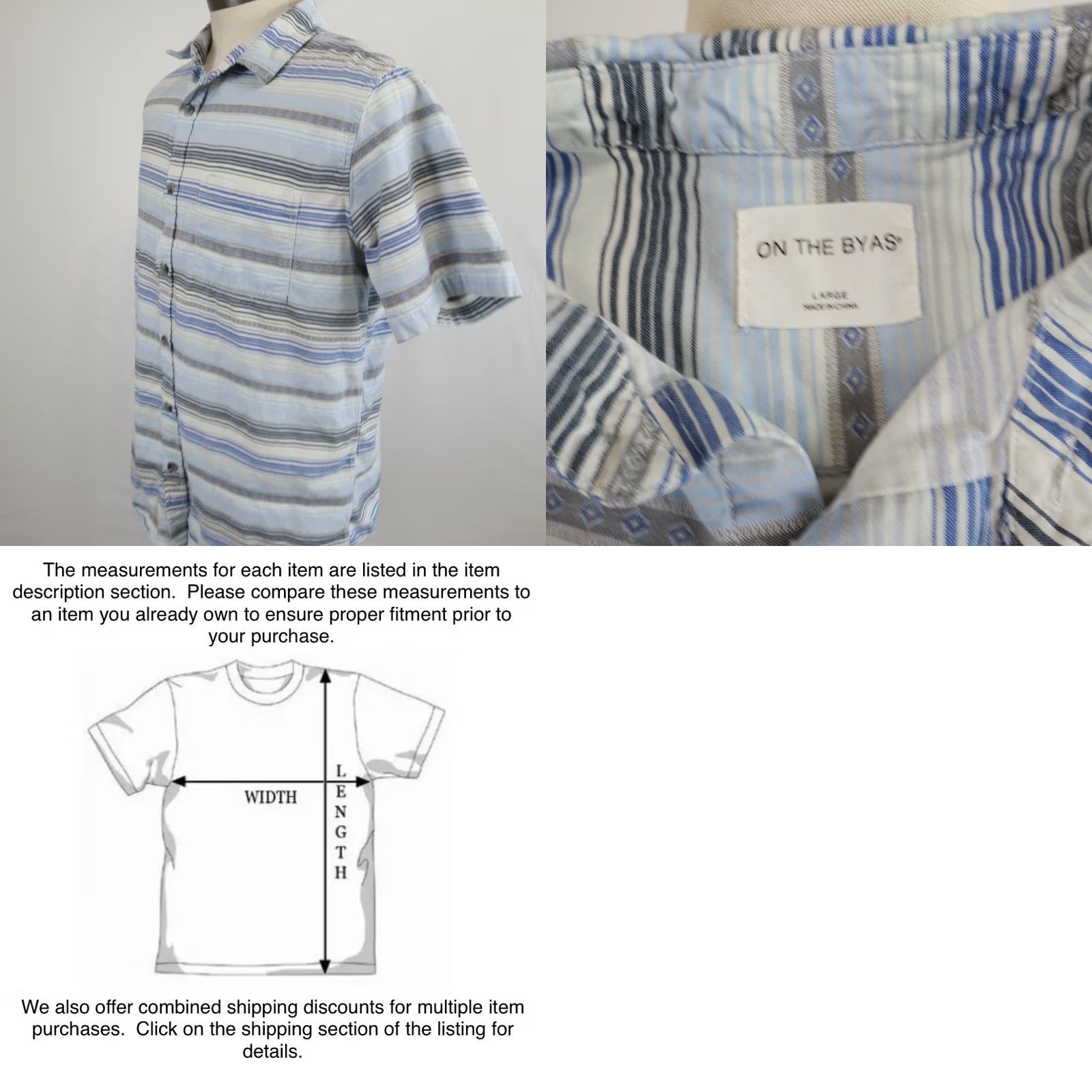 Vintage On the Byas Shirt Mens L Casual Pocket Button Up Blue Striped Short Sleeve Size US L / EU 52-54 / 3 - 8 Thumbnail