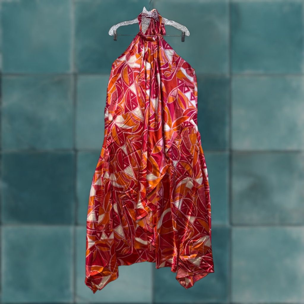Pinko VINTAGE Y2K Halter Midi Maxi Dress Satin 2XL Pink Orange Sleeveless Boho Ashro Size XXL / US 16-18 / IT 52-54 - 1 Thumbnail