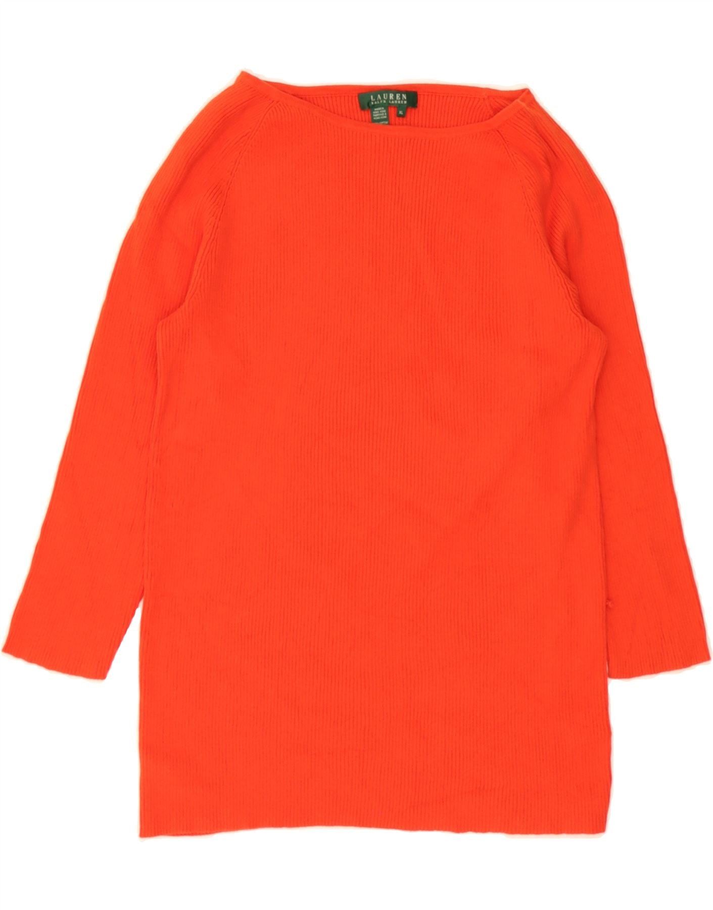 Ralph Lauren Womens 3/4 Sleeve Boat Neck Jumper Sweater UK 18 XL Orange Size XL / US 12-14 / IT 48-50 - 1 Thumbnail