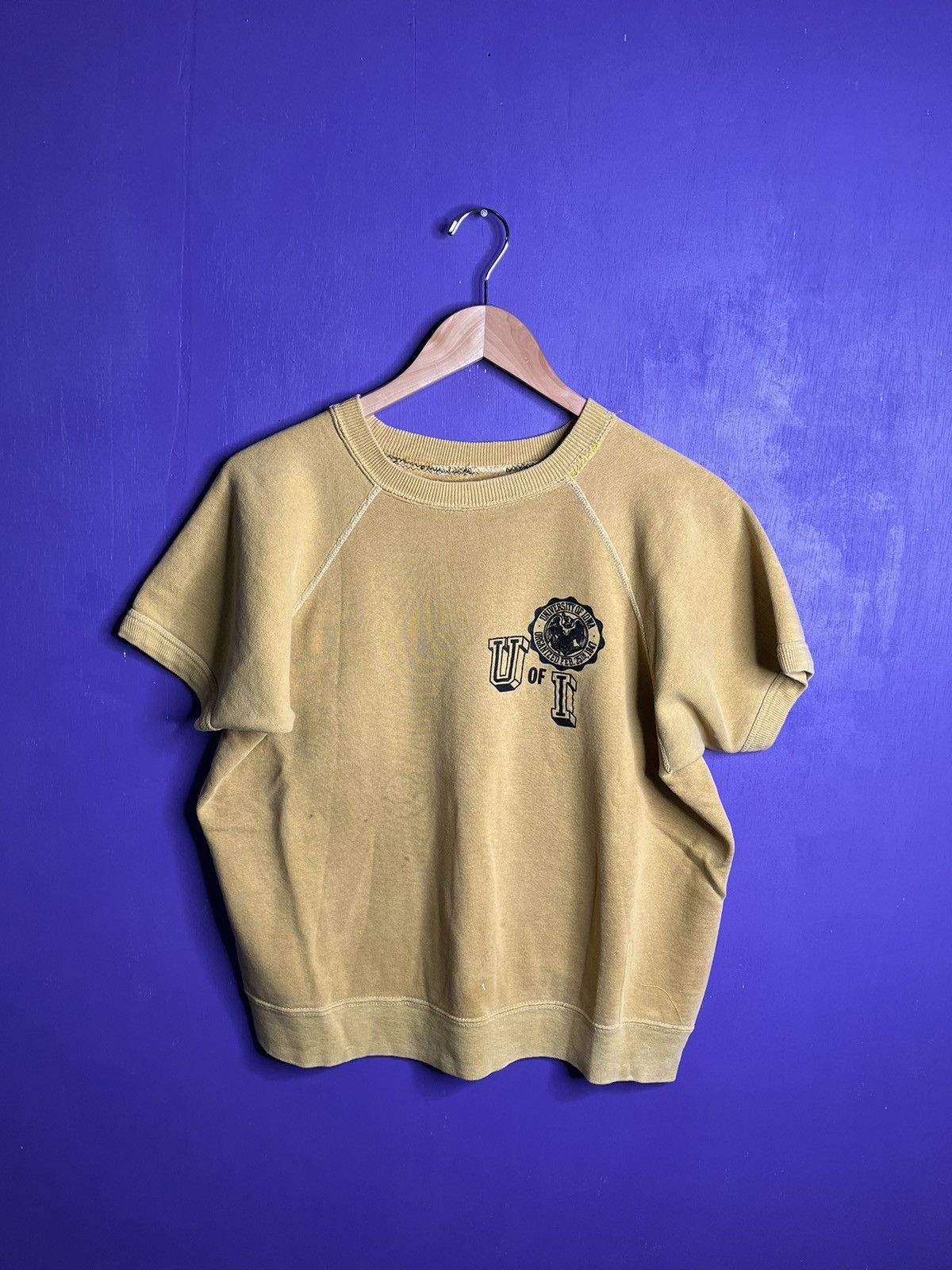 image of American College x Made In USA Vintage 60S University Of Iowa Logo Short Sleeve Sweatshirt in Yello