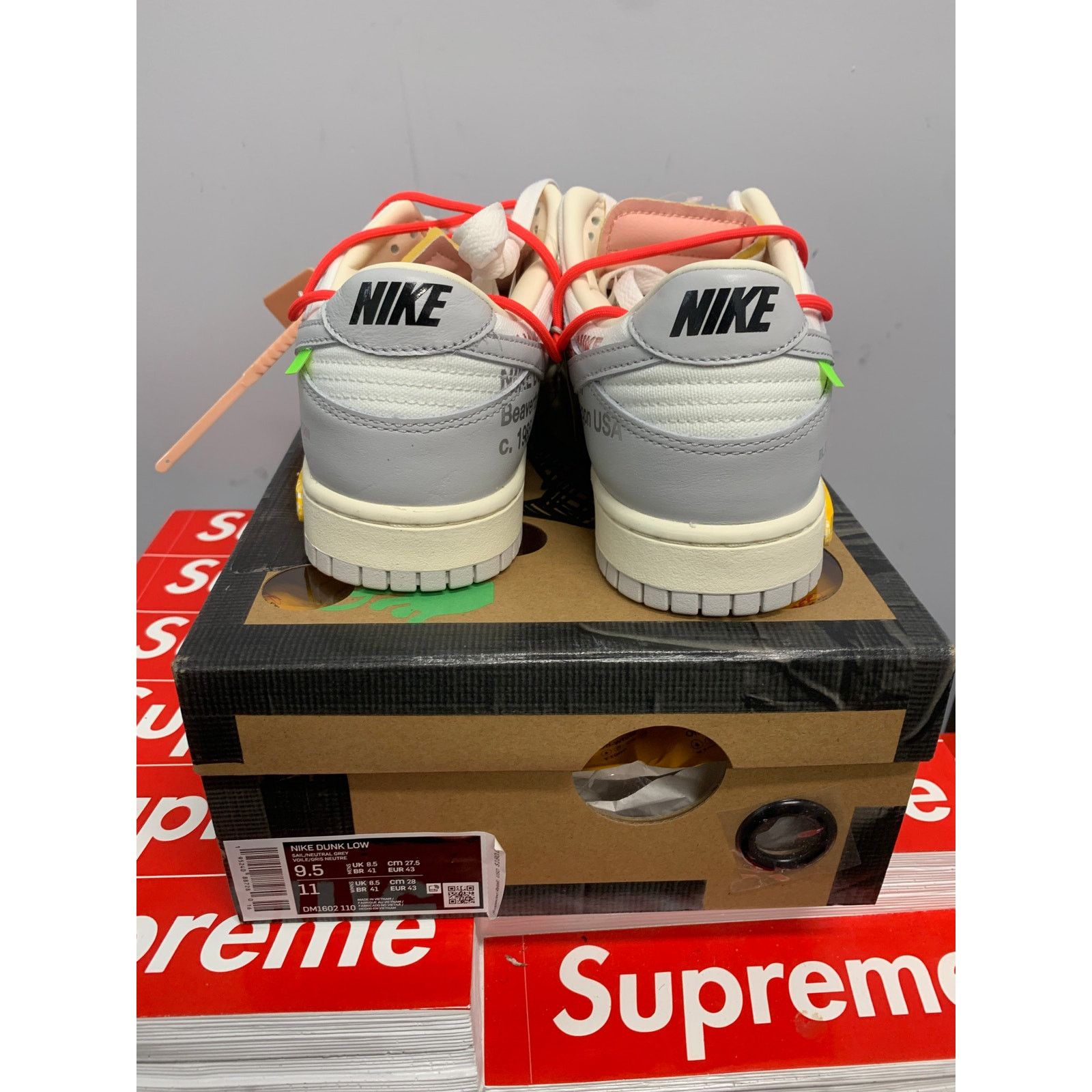 Nike Nike Dunk Low Off-White Grey White Red Lot 6 Size 9.5 NEW Size US 9.5 / EU 42-43 - 3 Thumbnail