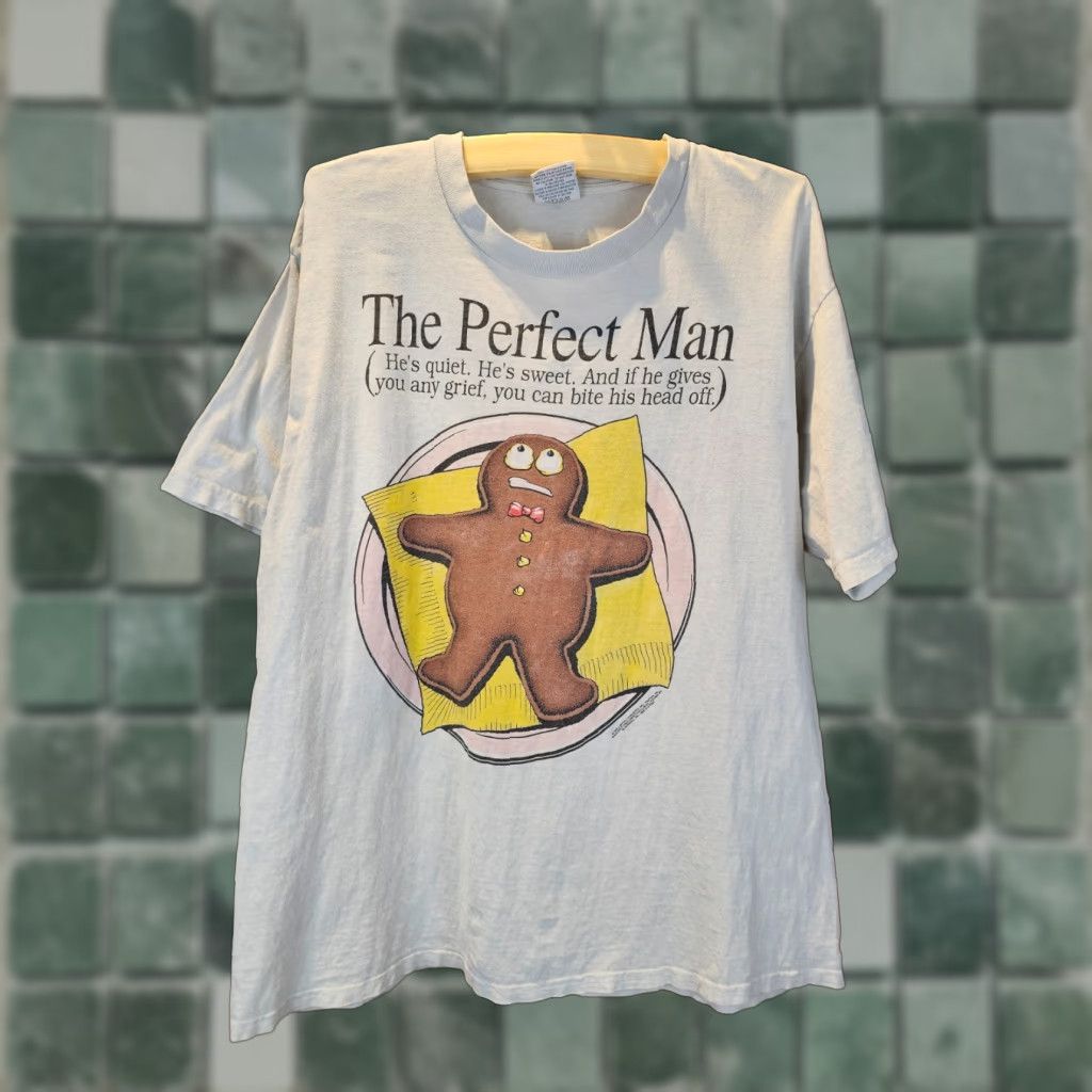 Vintage VINTAGE 94' THE PERFECT MAN GINGER COOKIE MAN CARTOON COTTON T-SHIRT SZ XLARGE Shirt Mens XL Gray Cotton Cartoon 90s Size US XL / EU 56 / 4 - 1 Thumbnail