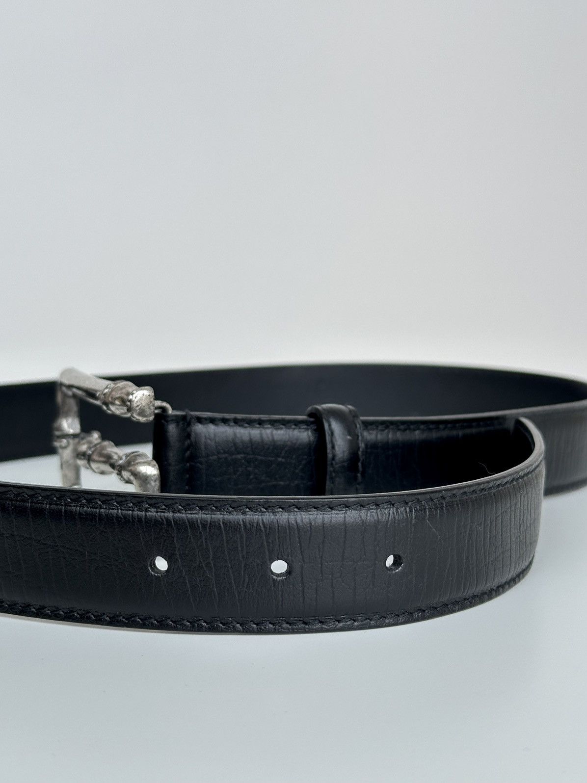 Gucci Vintage Gucci Metal Bamboo Silver Buckle Leather Belt 114637 Size 28 - 3 Thumbnail