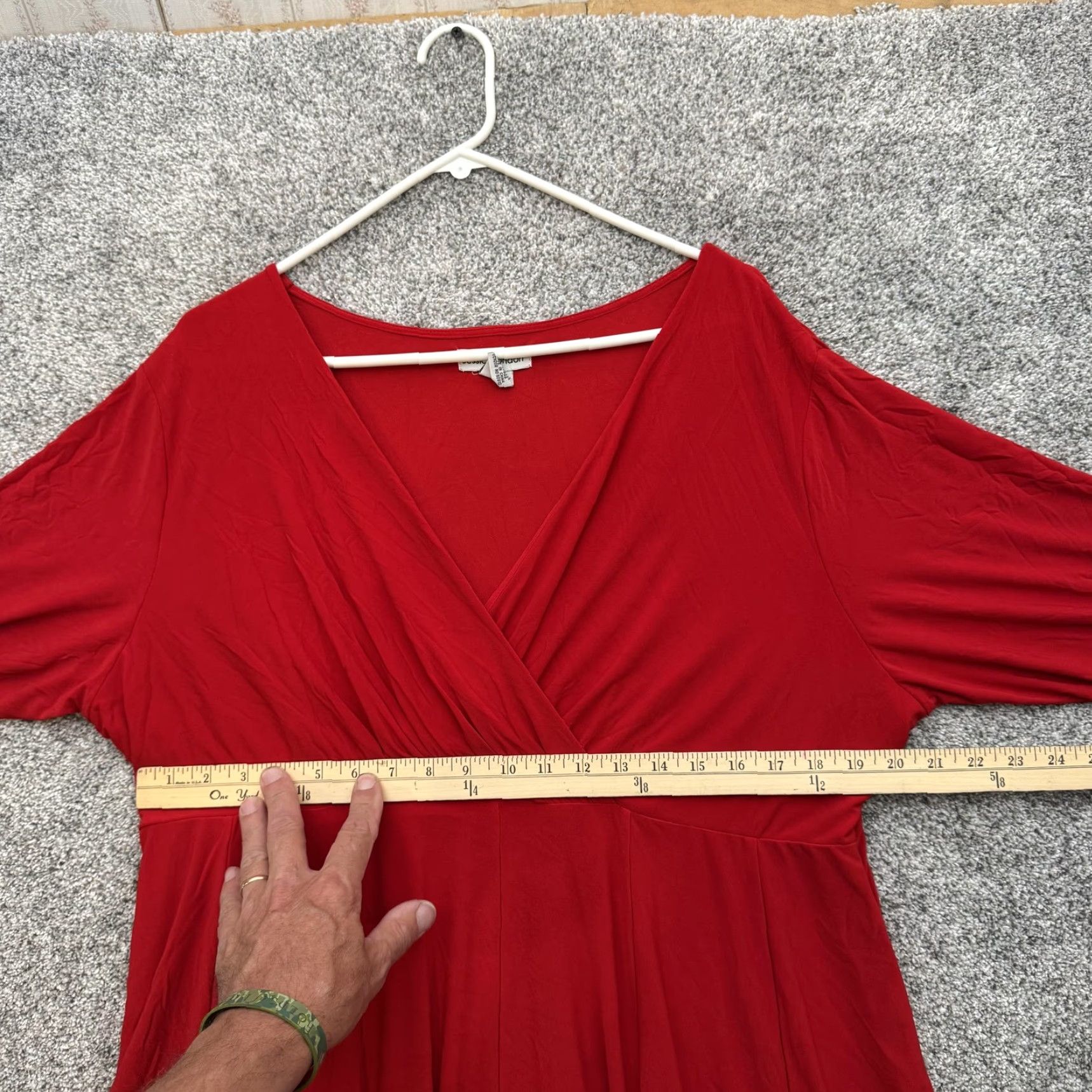Vintage Jessica London Dress Womens 18 Red Midi Surplice Stretch V Neck Boho Chic Fall Size XXL / US 16-18 / IT 52-54 - 4 Thumbnail