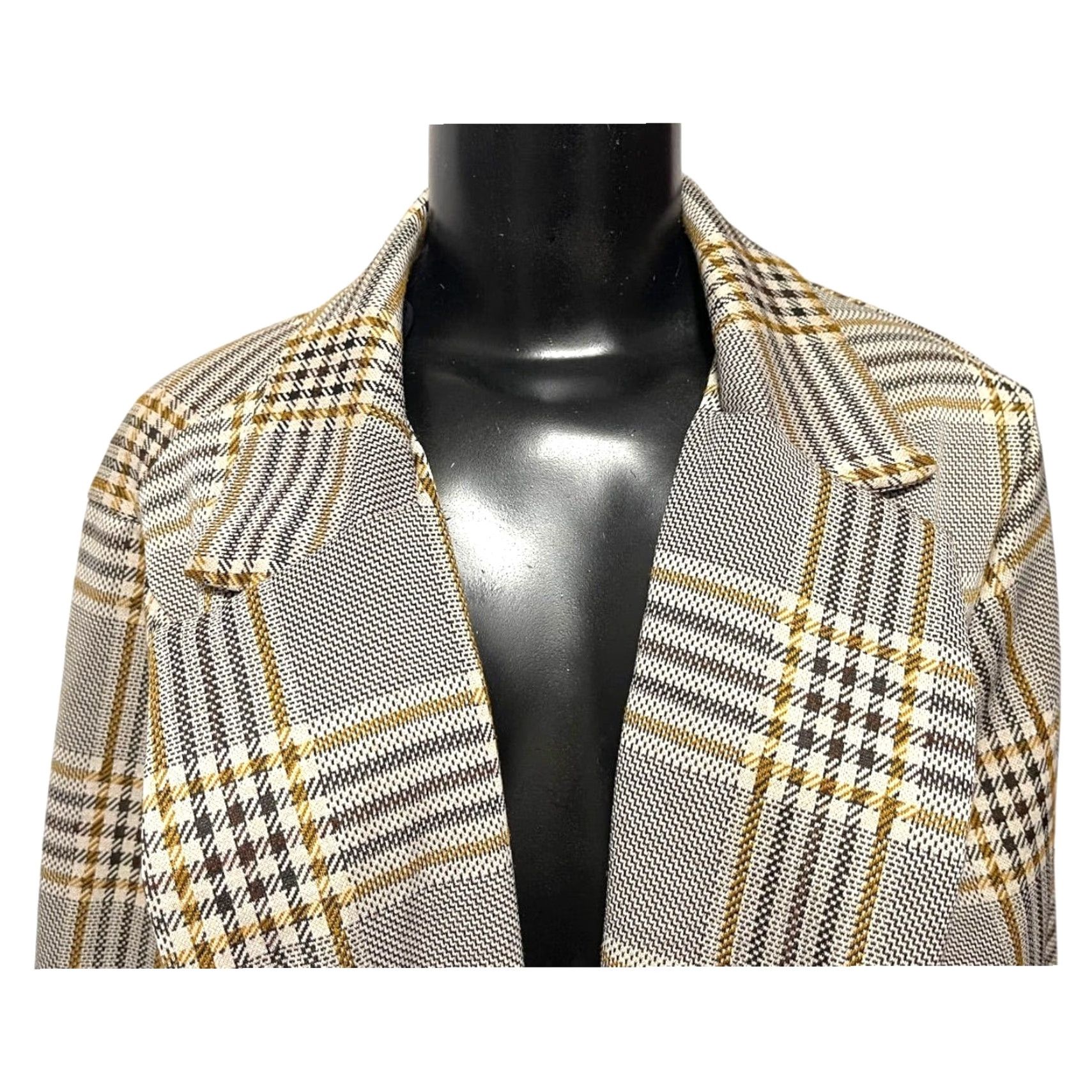 Etro VINTAGE Melloday Collared Long Plaid Open Jacket Pockets Womens Retro 1X Tan Polyester Jacket Women 1X XL? Size XL / US 12-14 / IT 48-50 - 7 Thumbnail