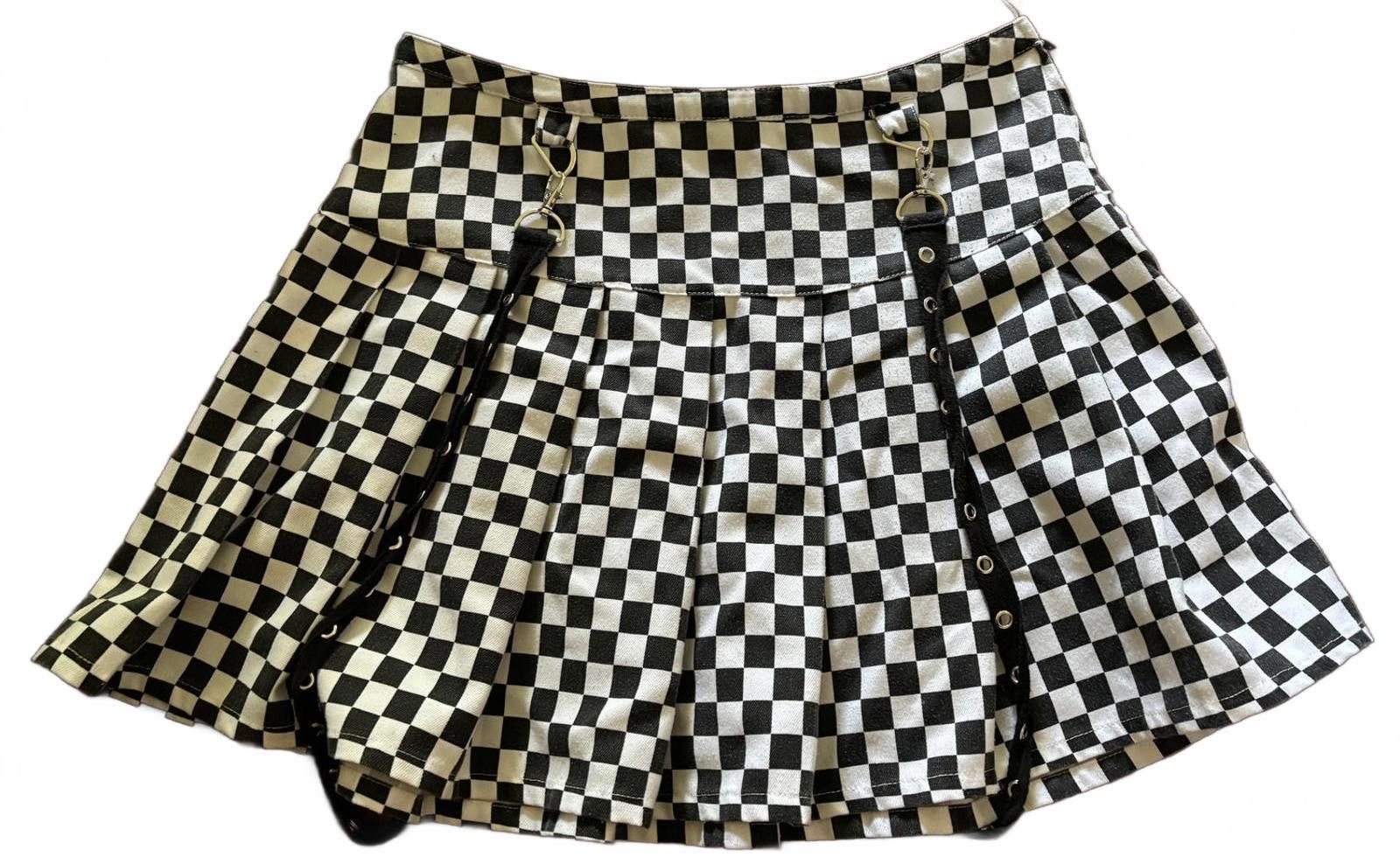 Hot Topic Hottopic Black & White Checkered Skirt with Suspenders - LG Size 36" / US 14 / IT 50 - 6 Thumbnail