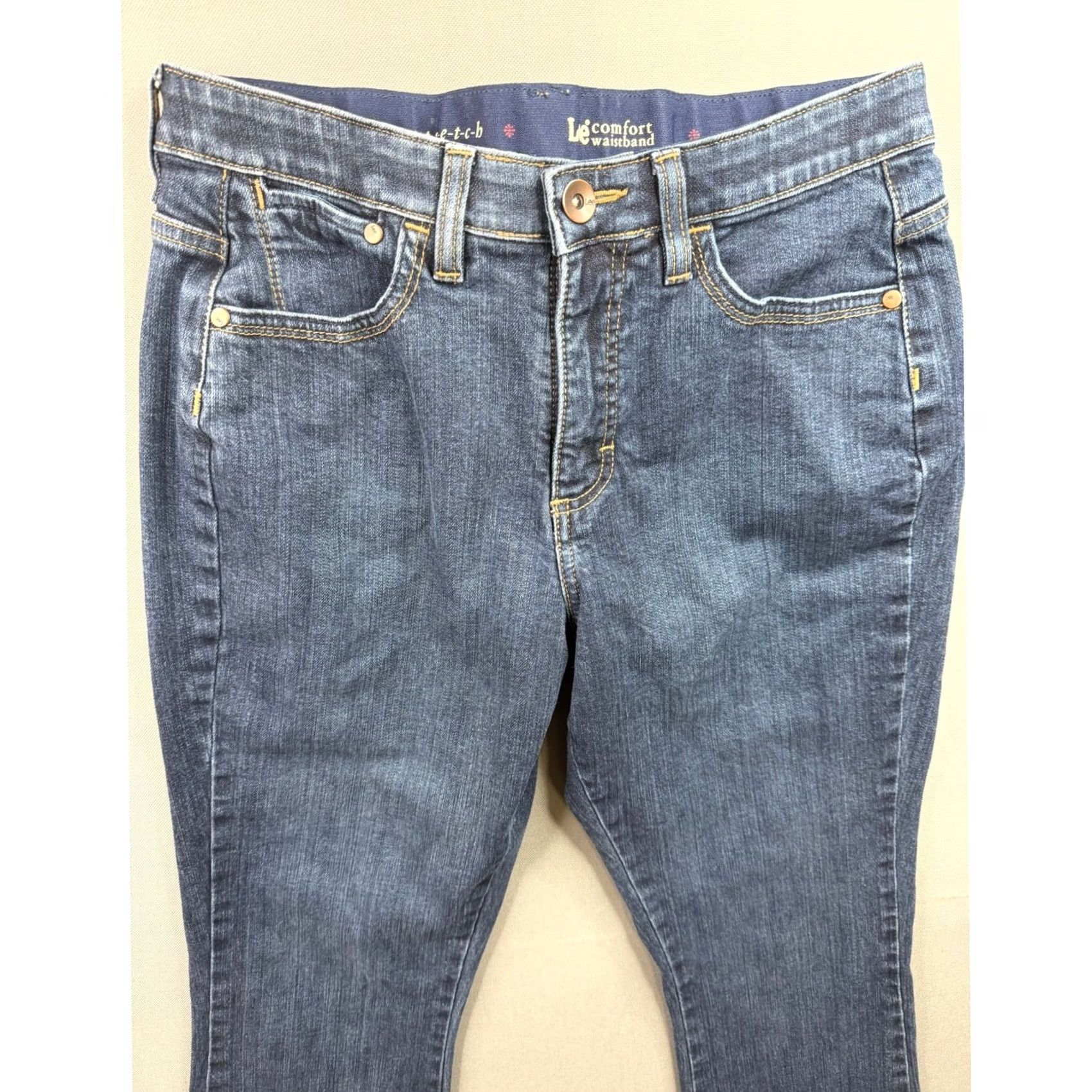 Lee Lee Jeans Women Dark Blue Comfort Waistband Stretch Straight Leg 30x26 Petit Back Pockets Flap Button 5-Pocket Design Vintage No Size 32" / US 10 / IT 46 - 5 Thumbnail