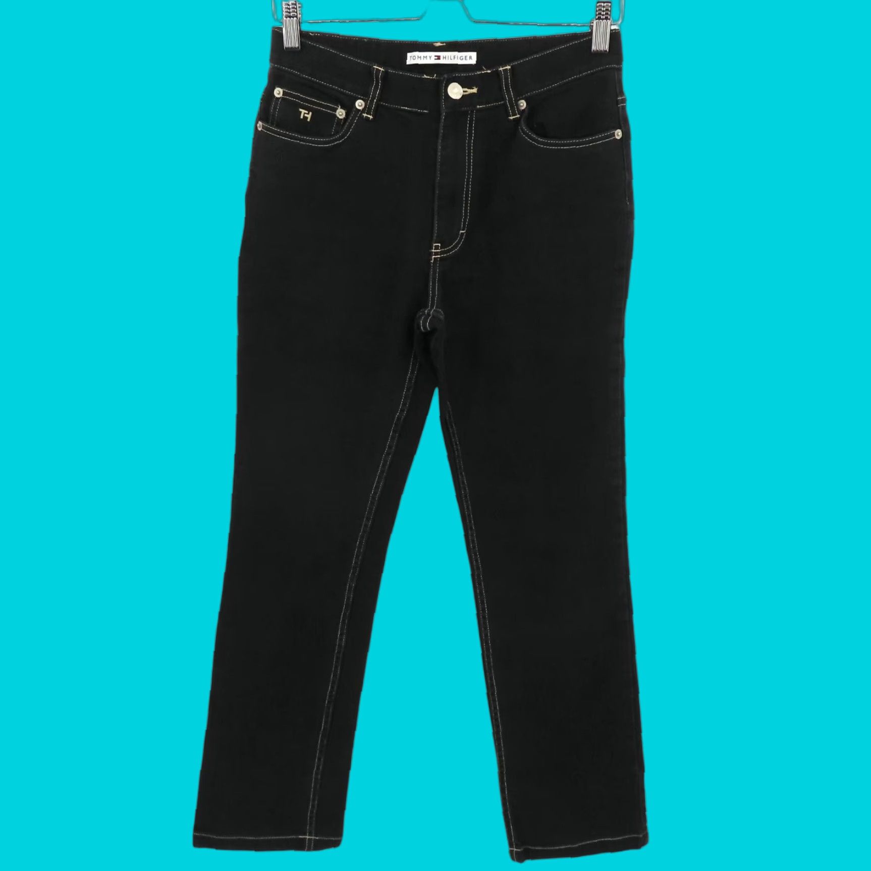 Tommy Hilfiger VINTAGE Tommy Hilfiger Women Jeans Denim 5-Pocket Black Embroidered Pocket Cotton Blend 6 Straight N Womens Size 28" / US 6 / IT 42 - 1 Thumbnail
