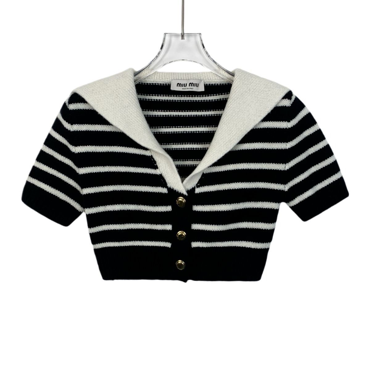 Miu Miu Miu Miu Striped Collar Knit Cardigan Sweater Black & White S Size XS / US 0-2 / IT 36-38 - 1 Thumbnail