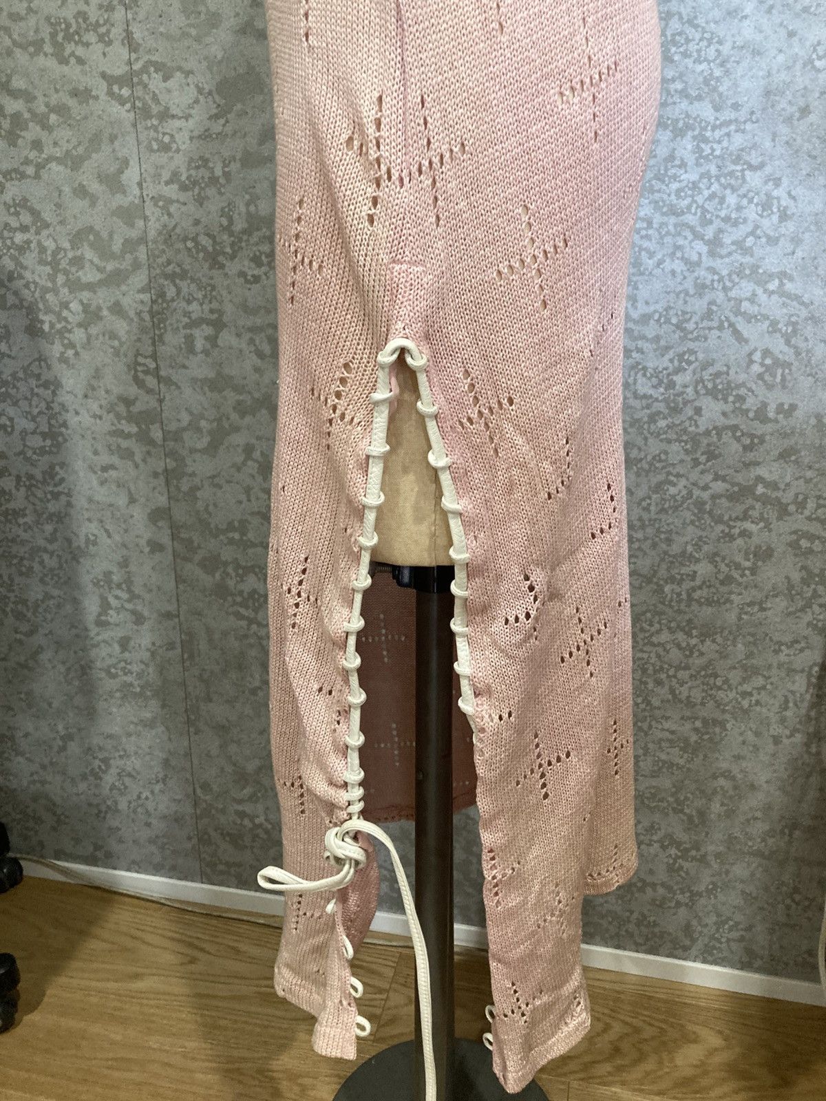 Japanese Brand Fairy Grunge Japanese Archive Pink Open Knit Lace-Up Dress Size S / US 4 / IT 40 - 7 Thumbnail