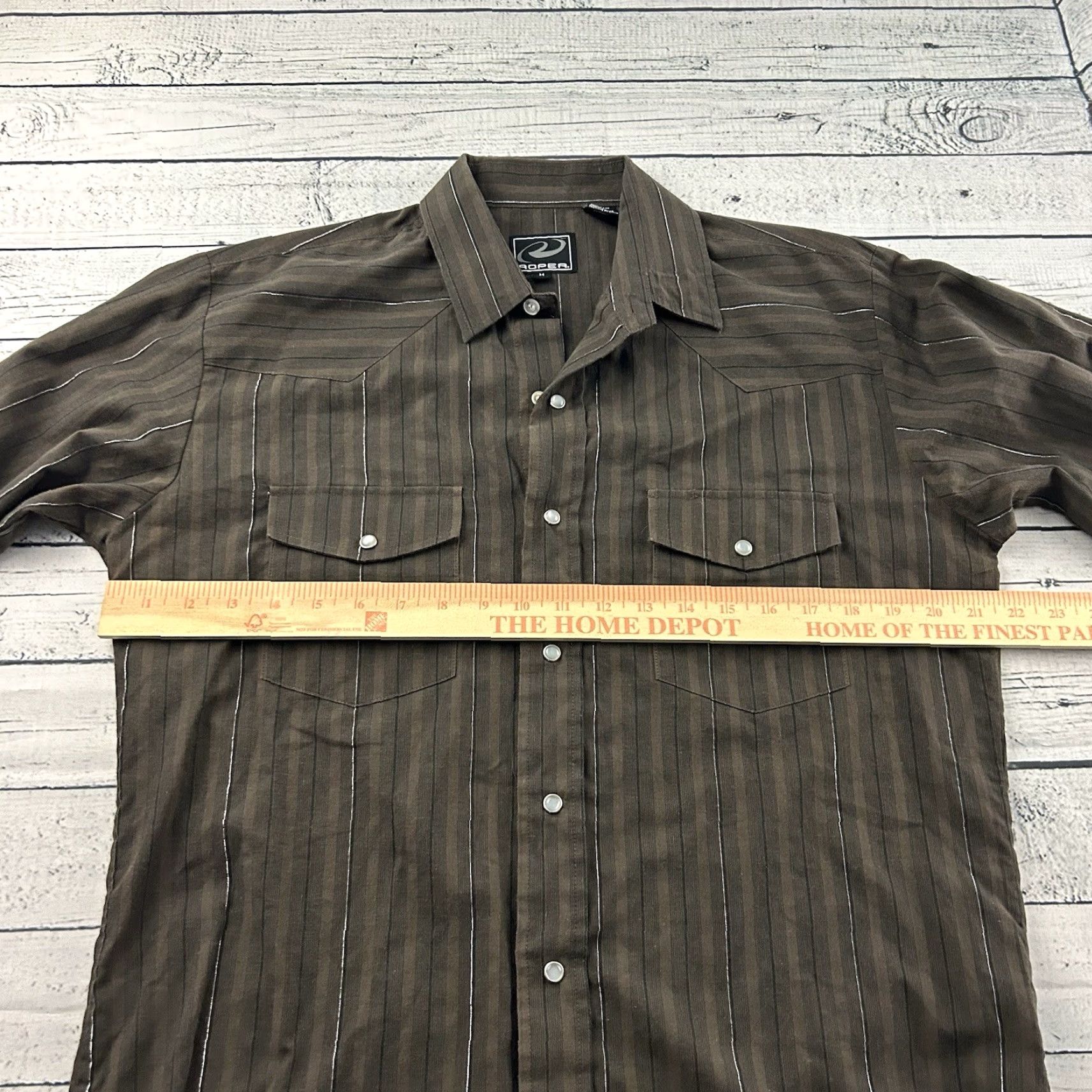 Roper Roper Striped Long Sleeve Pearl Snap Button Front Shirt Men's M Brown Size US M / EU 48-50 / 2 - 4 Thumbnail