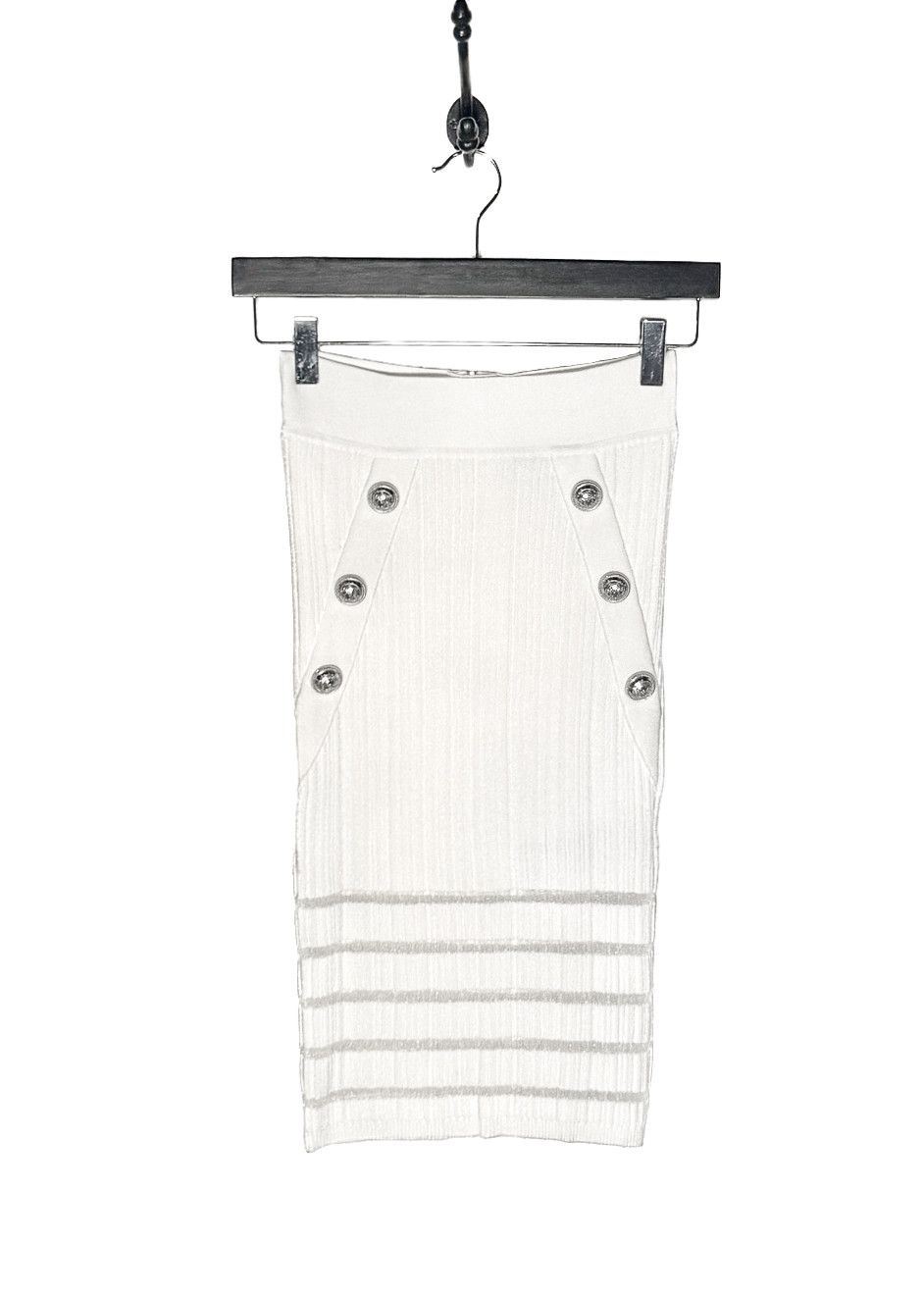 Balmain Balmain White Ribbed Seethrough Button Accent Skirt Size 26" / US 2 / IT 38 - 1 Thumbnail
