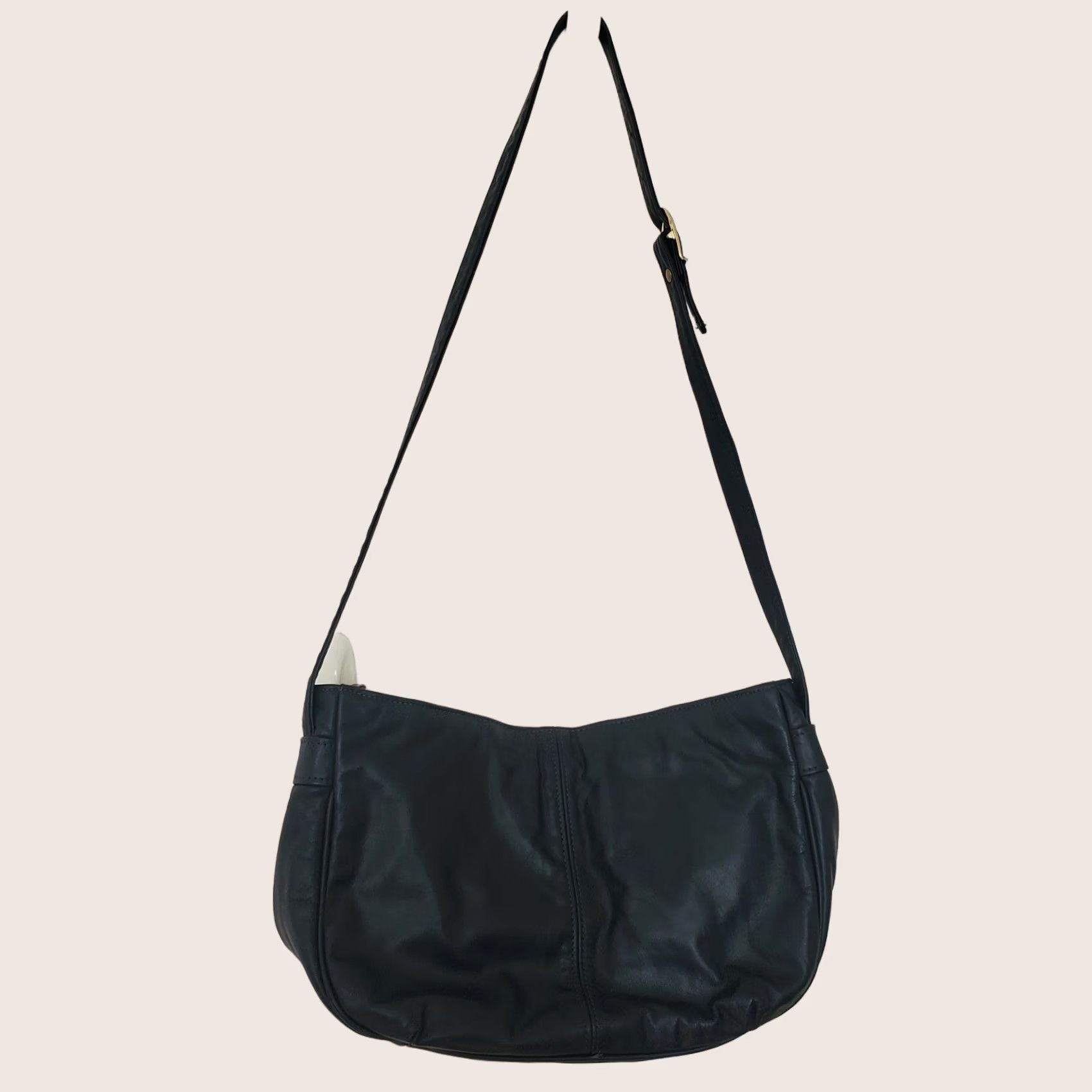 Vintage Stone Mountain Usa Bag Womens Medium Navy Blue Leather Hobo Shoulder Purse Adjustable Strap, Women's