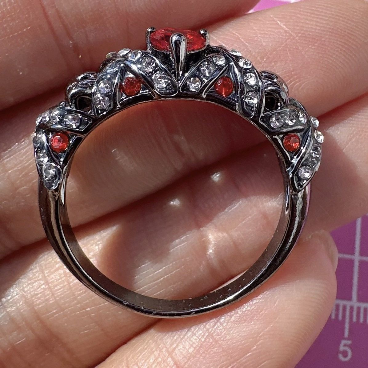 Designer Halloween red diamond heart crystal paved skeleton black Size ONE SIZE - 6 Thumbnail