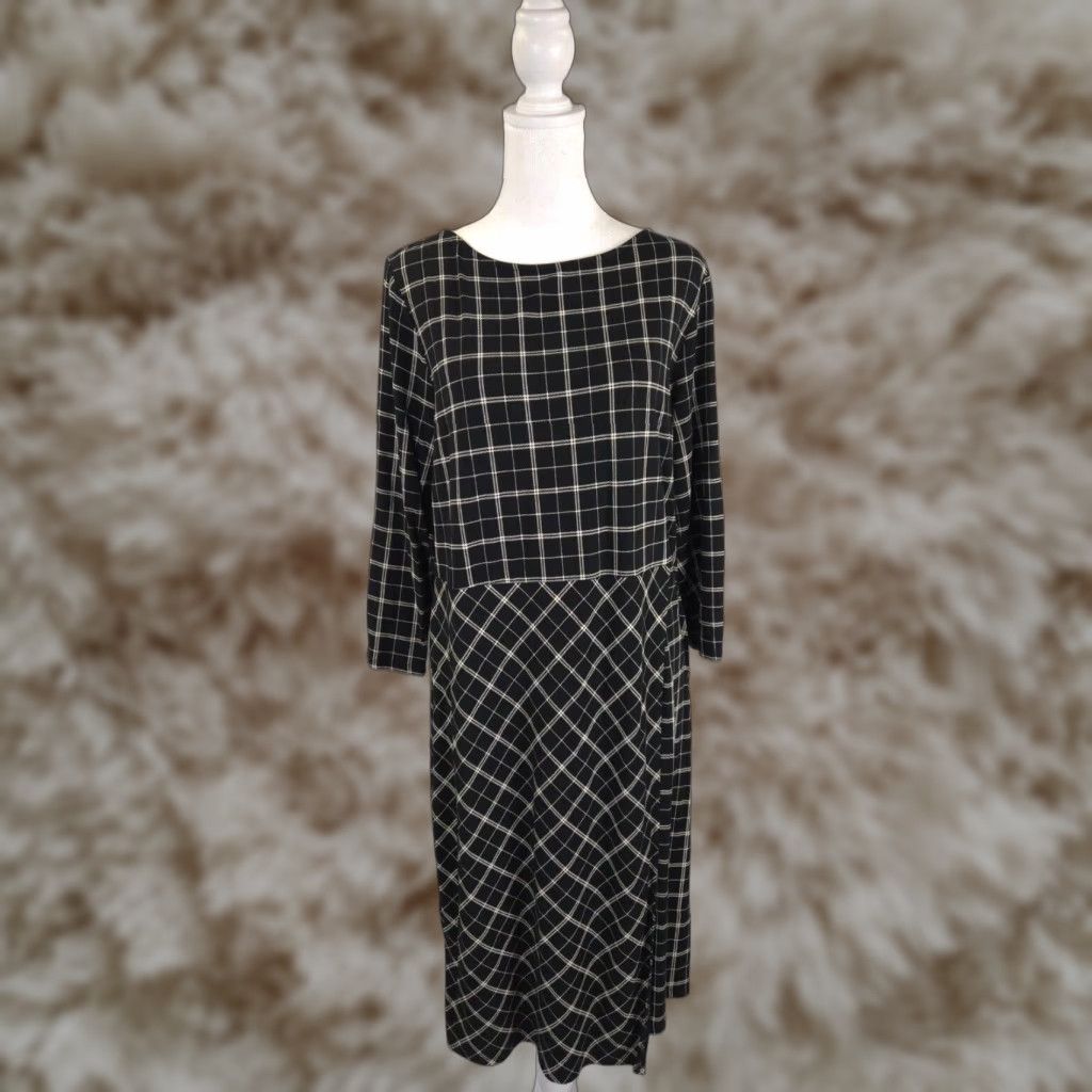 princess polly baby blue dress J. Jill J Jill Wearever Dress Women M Black Plaid Rayon Spandex Knit Knee  Length 3/4 Sleeve Office Casual Adult Womens