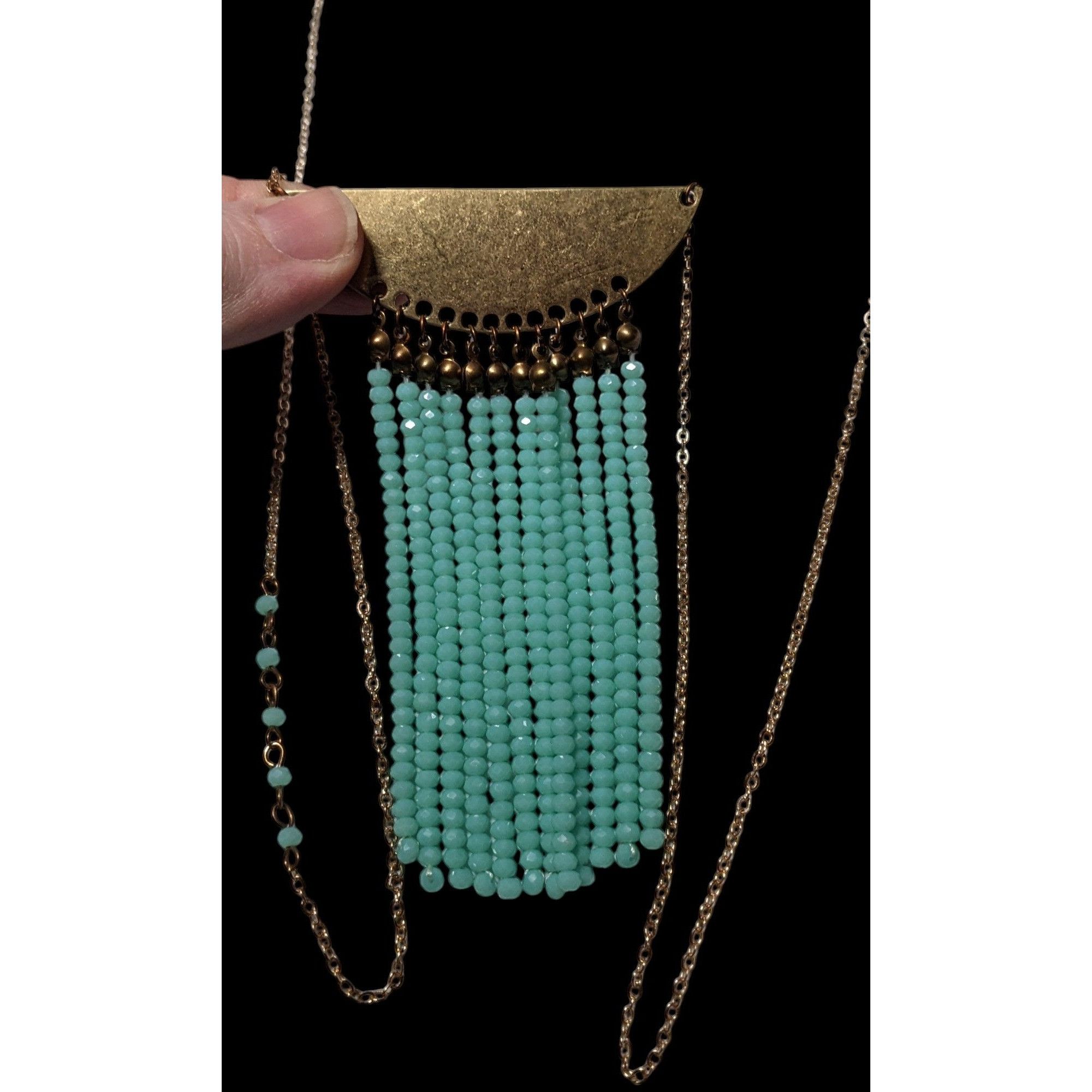 Other Jane Marie Gold Tone Blue Glass Pendant Fringe Necklace Size ONE SIZE - 3 Thumbnail