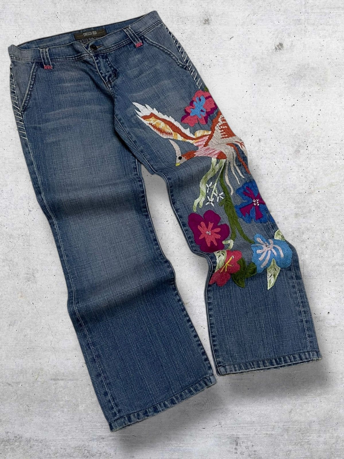 Tornado Mart VINTAGE SWITCH USA 90S OG DESIGNER EMRBOIDERED PHOENIX DENIM Size US 29 - 2 Thumbnail