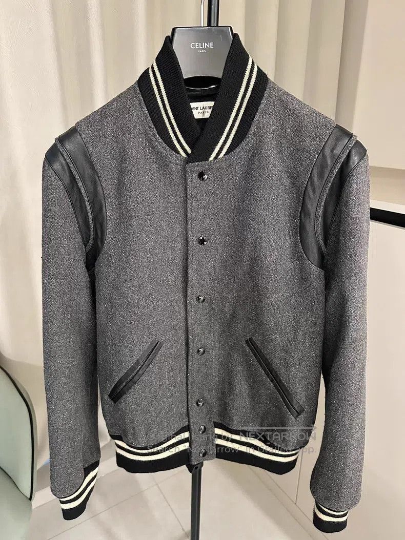 Saint Laurent Paris Snowflake gray lamb fur baseball suit