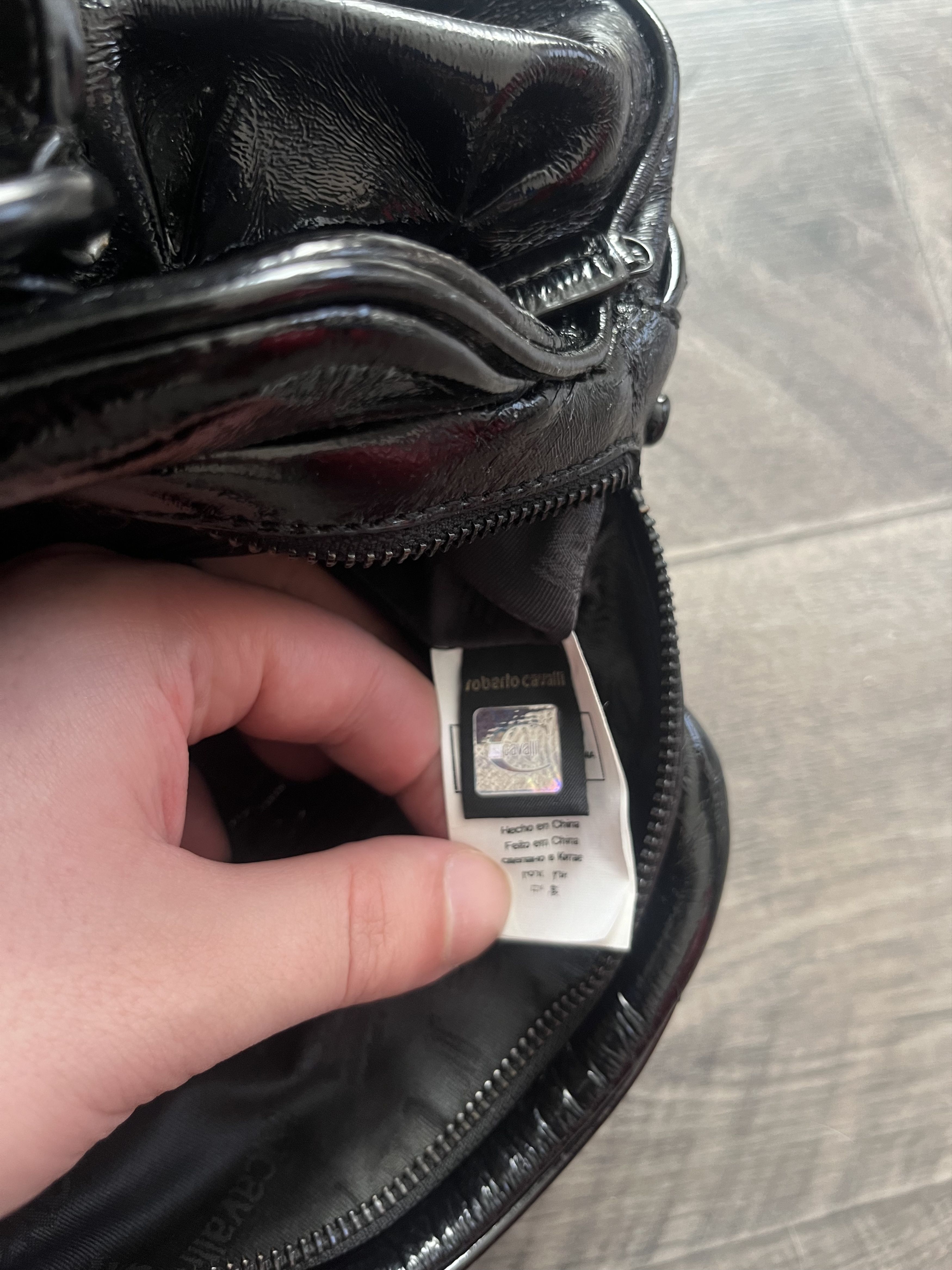 Just Cavalli Just Cavalli Black Patent Leather Satchel Bag Top Handle Size ONE SIZE - 19 Thumbnail